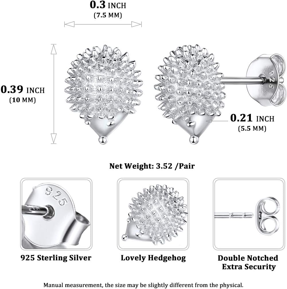 Cute Hedgehog Studs Earrings Details: Dimensions, Hypoallergenic, Push Back Finding