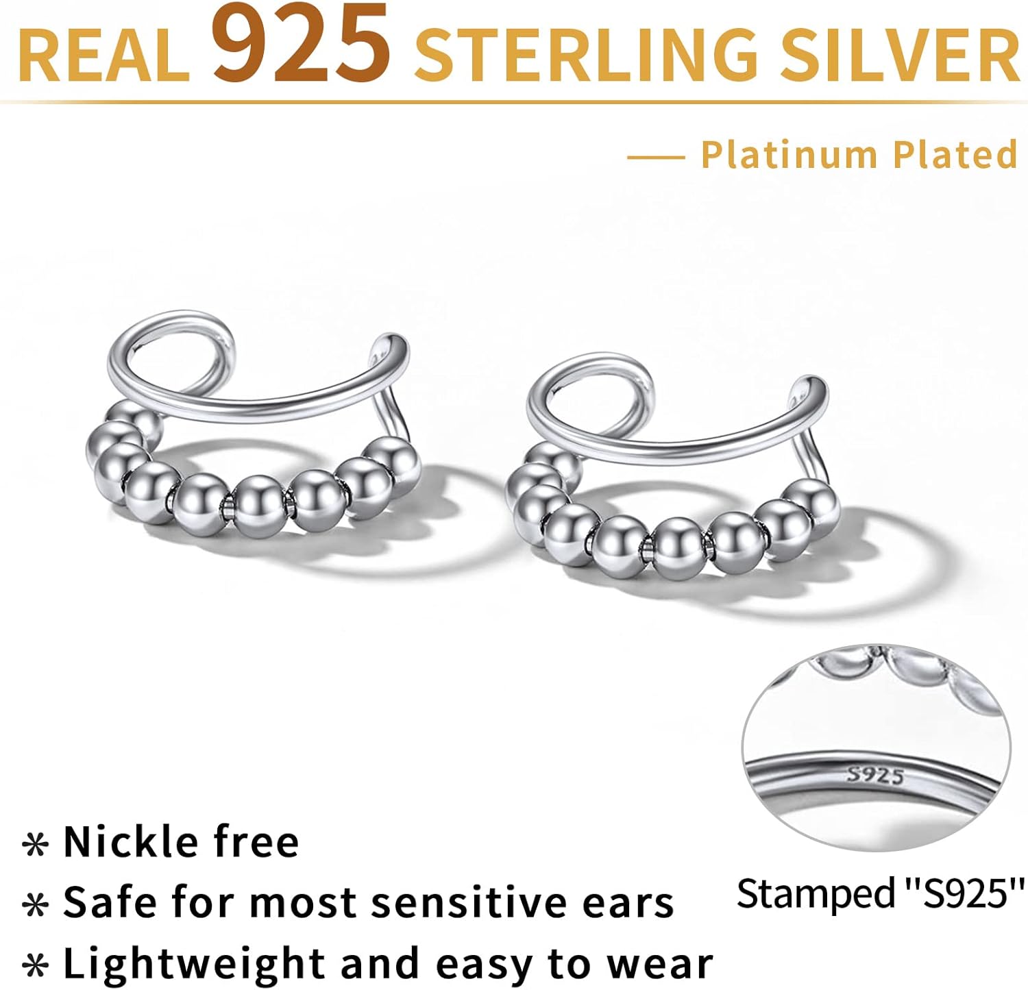 Beaded on Piercing Clip on Cartilage Cuff Earrings 