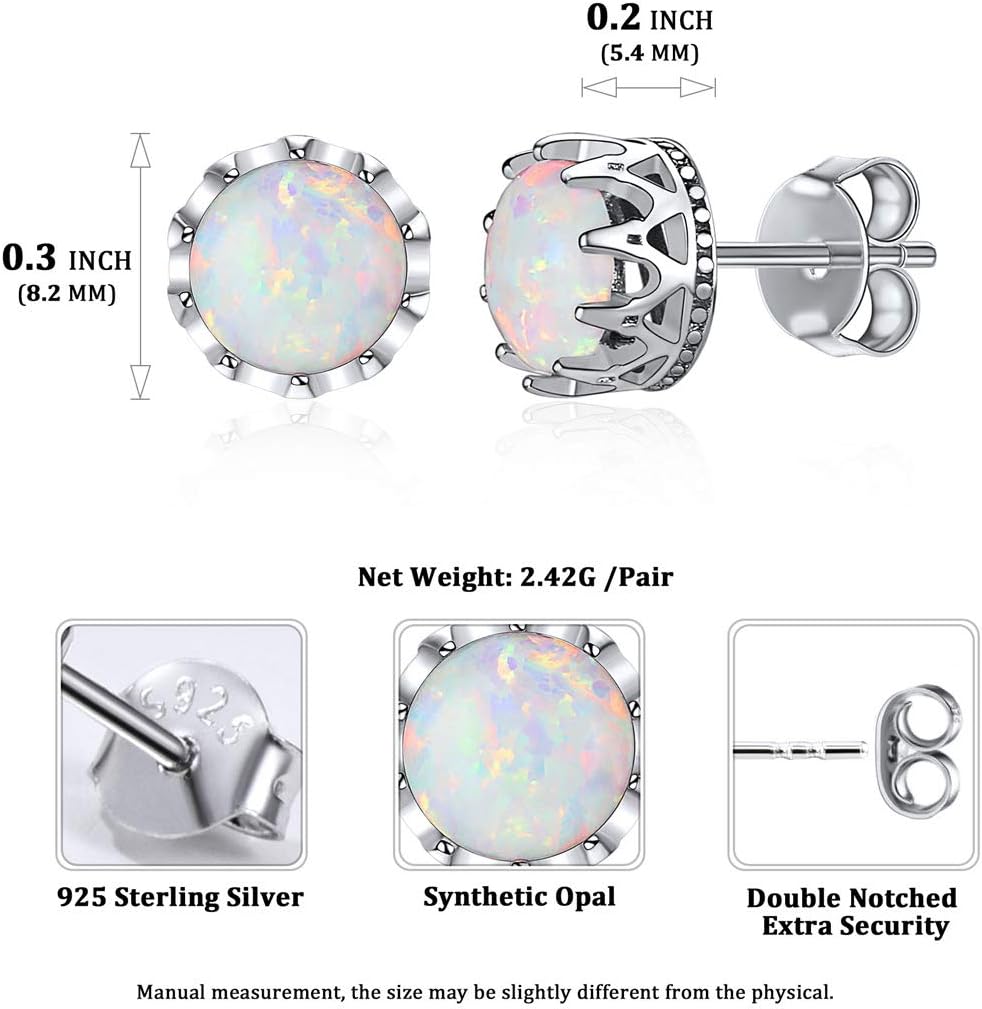 Hypoallergenic Created Round Cut Opal Stud Earrings for women, opal birthstone, opal jewelry, sterling silver jewelry, october birthstone