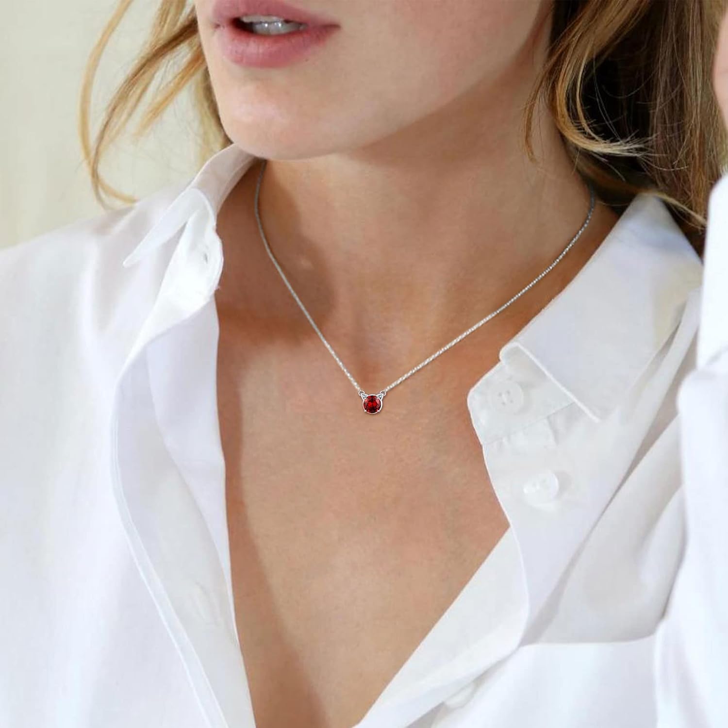 Cute Cat Birthstone Necklaces for Women