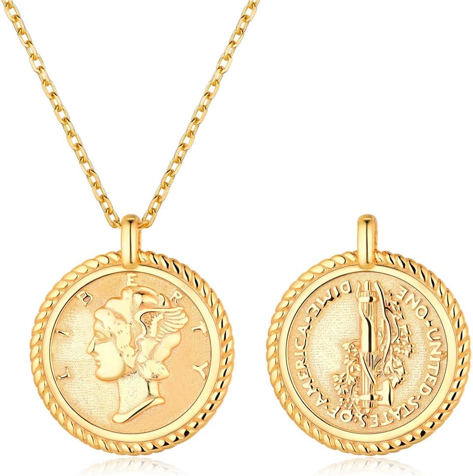 Mercury Dime Vintage American Coin Round Medallion Pendant Necklace