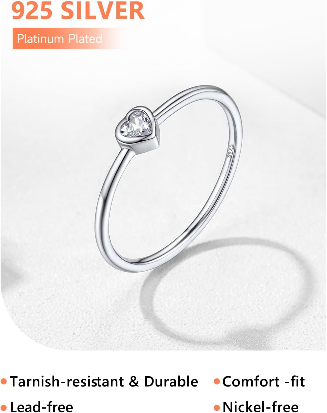 Sterling Silver Dainty Cubic Zirconia Heart Promise Stacked Band Rings