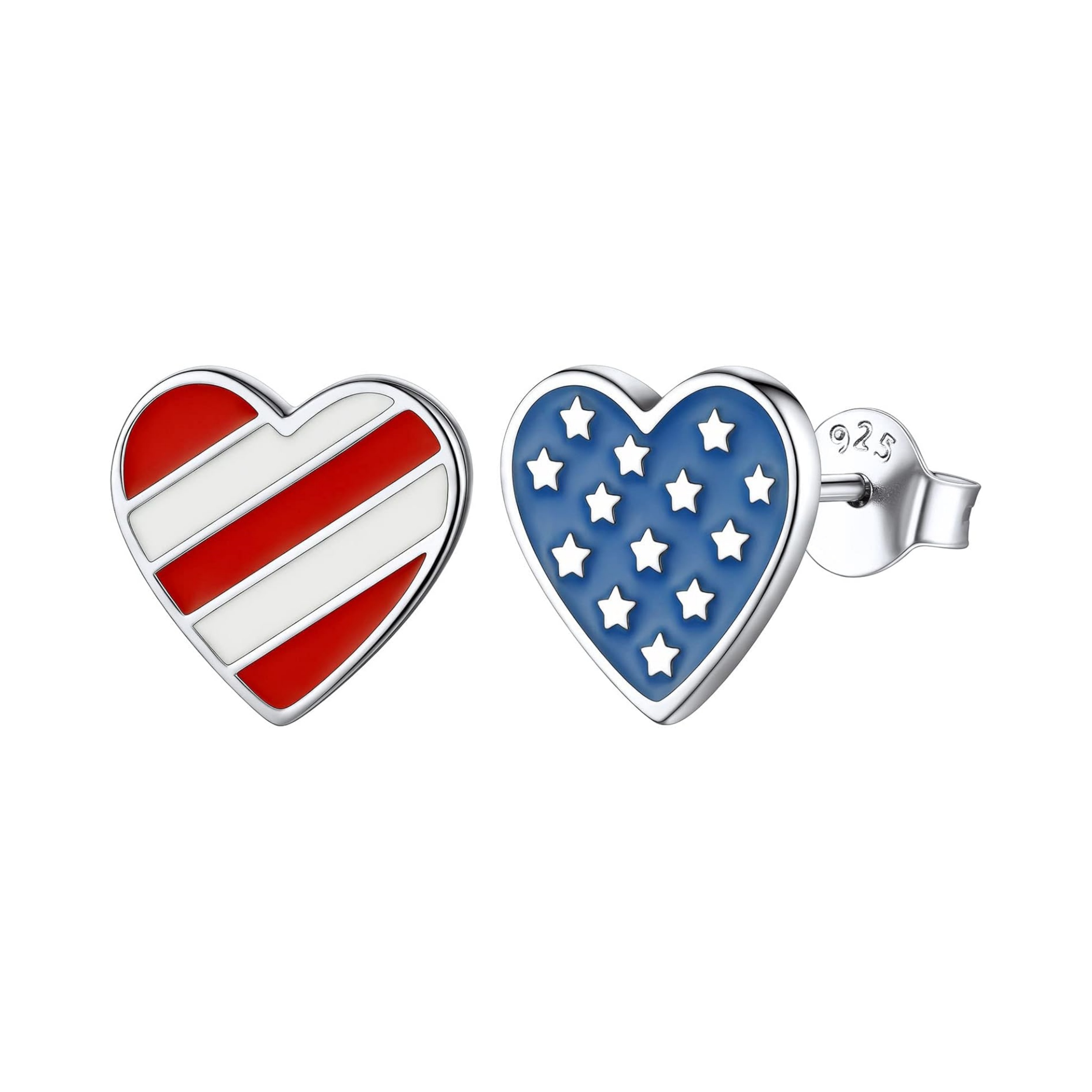 American Flag Heart Patriotic Independence Stud Earrings