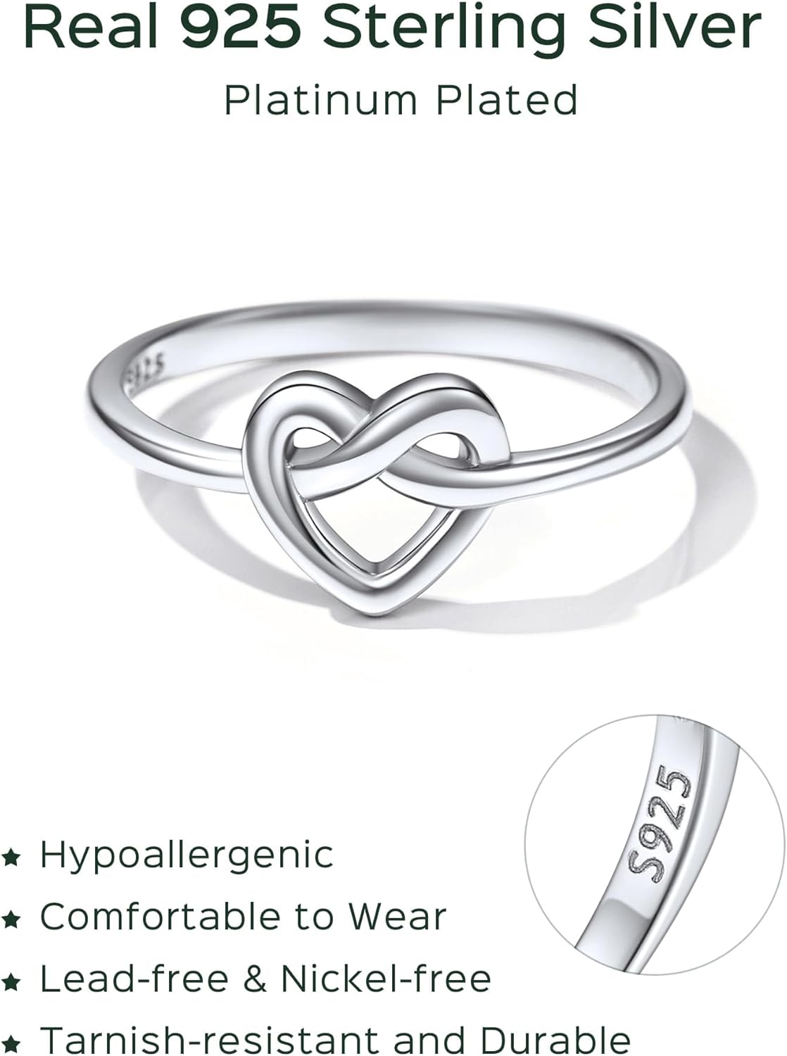 Sterling Silver Heart Celtic Knot Wedding Band Rings