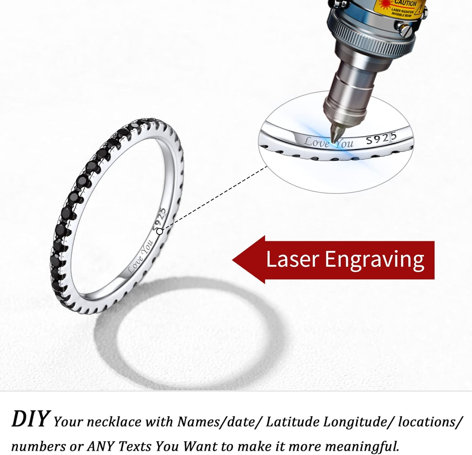 Black Cubic Zirconia Stackable Eternity Wedding Engagement Band Ring