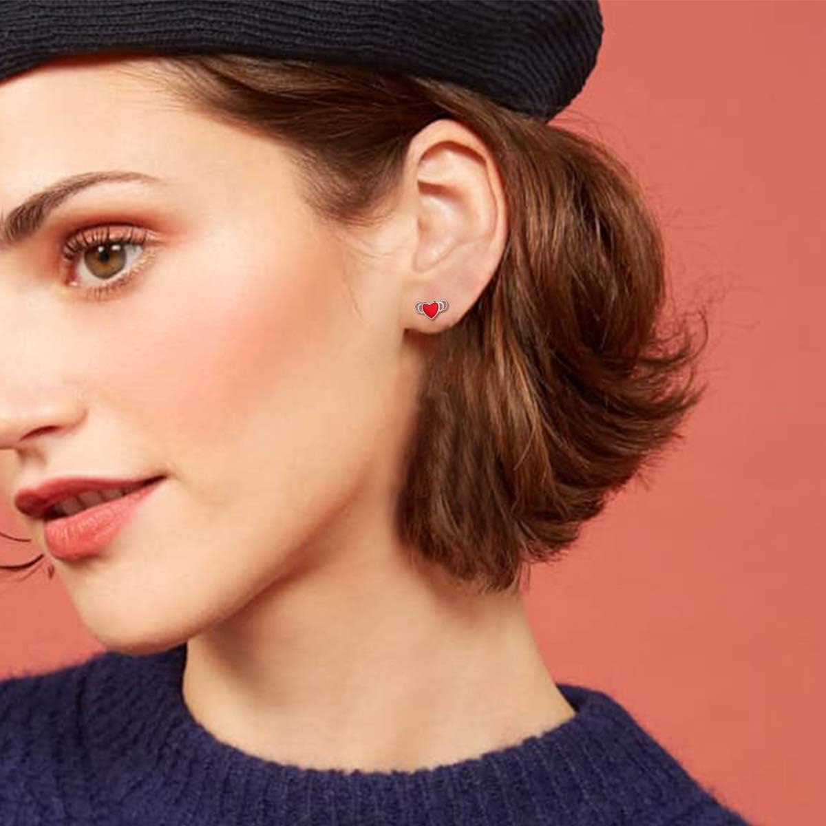 Mini Dainty Enamel Heart  Studs Earrings for Women