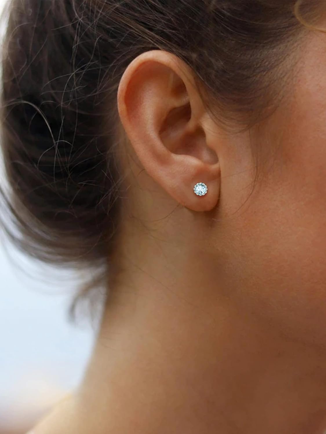 Round March Birthstone Gemstone Aquamarine & Cubic Zirconia Stud Earrings for Women, aquamarine jewelry, women's jewelry, sterling silver earrings, march birthstone, Pisces Birthstone, Aries Birthstone, gift idea