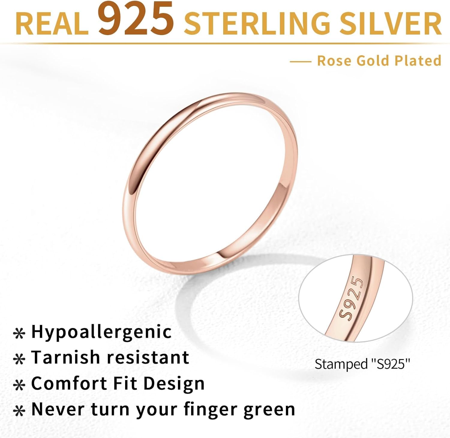 Sterling Silver Plain Dome High Polished Wedding Band Rings