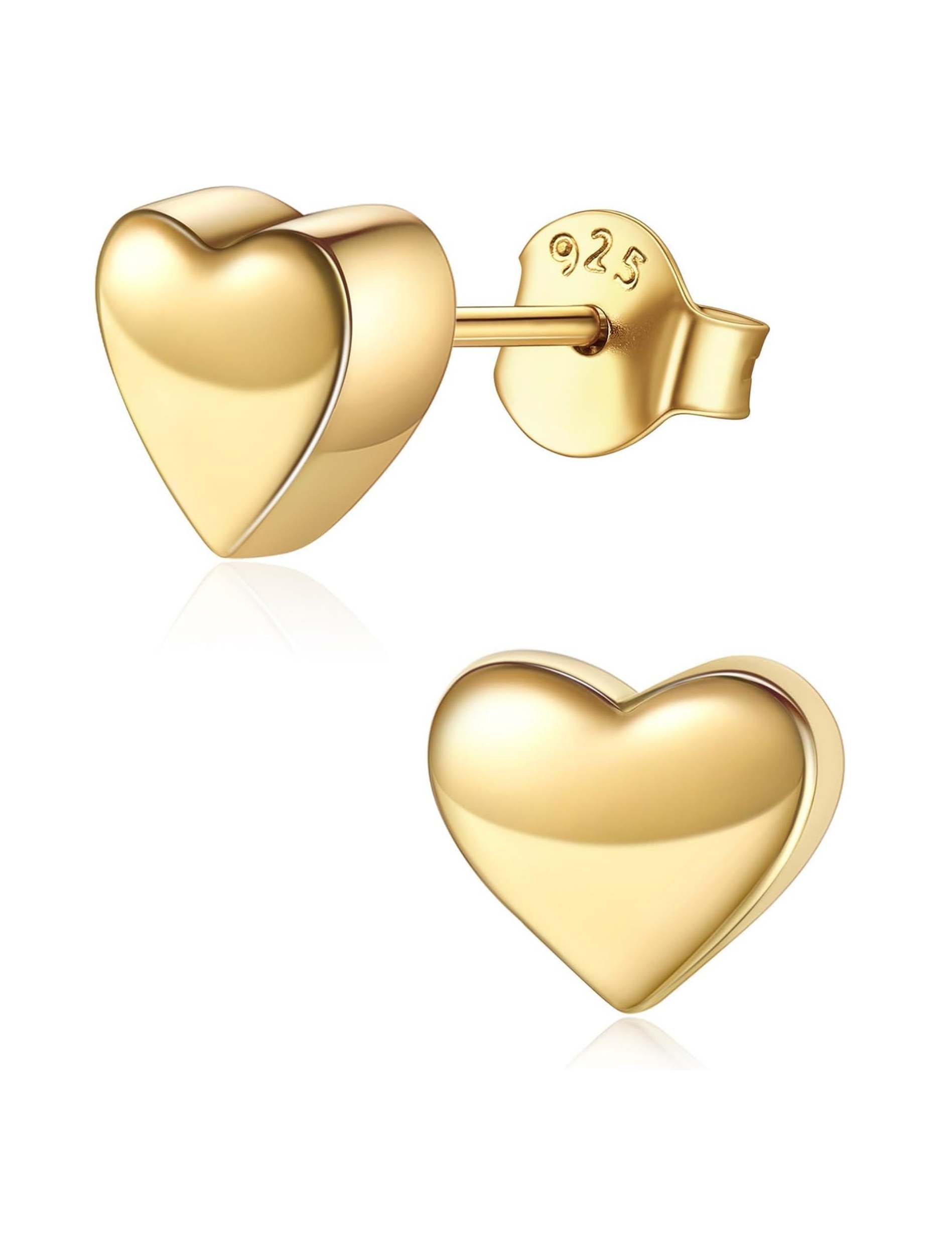 Gold Classic 5mm Heart Stud Earrings for Women and Men, silver jewelry, gift idea, Sterling silver earrings, 925 sterling silver earrings
