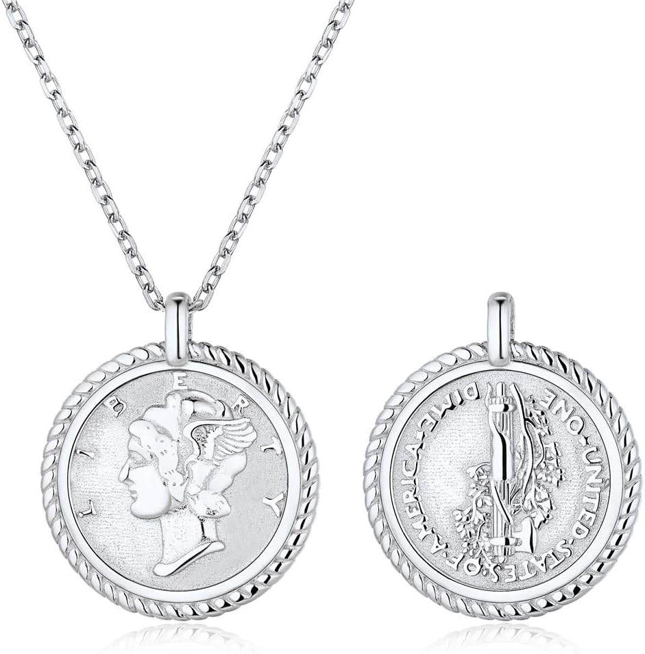 Silver Mercury Dime Vintage American Coin Round Medallion Pendant Necklace