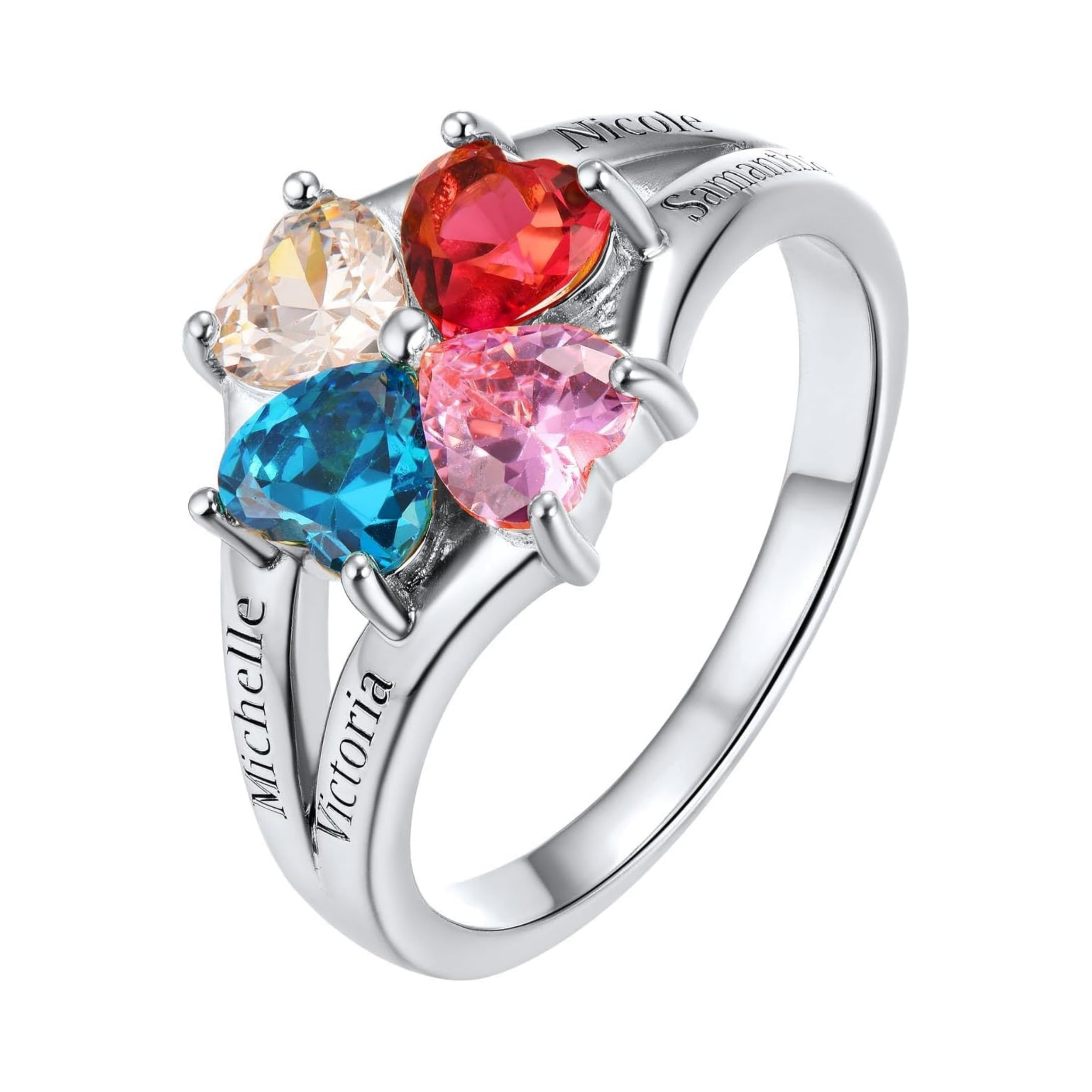 Personalized Heart 1-4 Birthstones Promise Ring