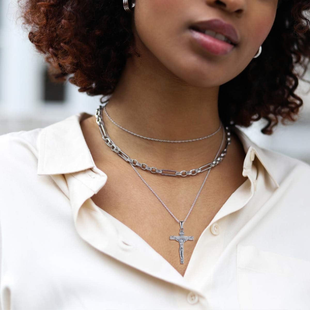 Catholic Jesus Christ on INRI Jesus Cross Pendant Necklace for Woman