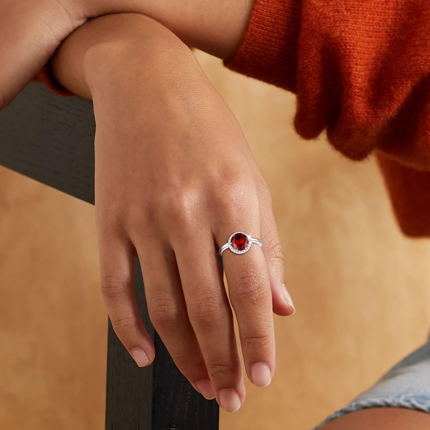 Round Cut Birthstone Promise Ring for Women