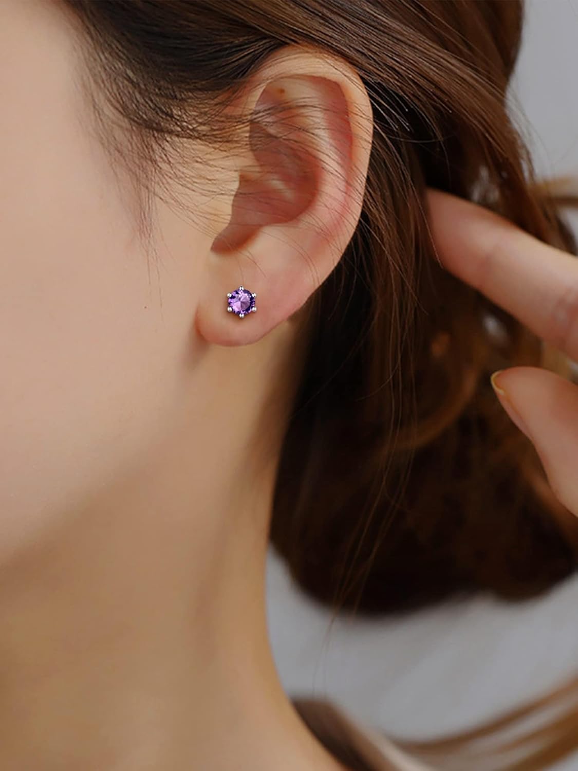 12 Months Sparkling Round Birthstone Halo Stud Earrings,February birthstone, Amethyst Jewelry, Pisces Birthstone, Aquarius Birthstone, sterling silver earrings, gift idea
