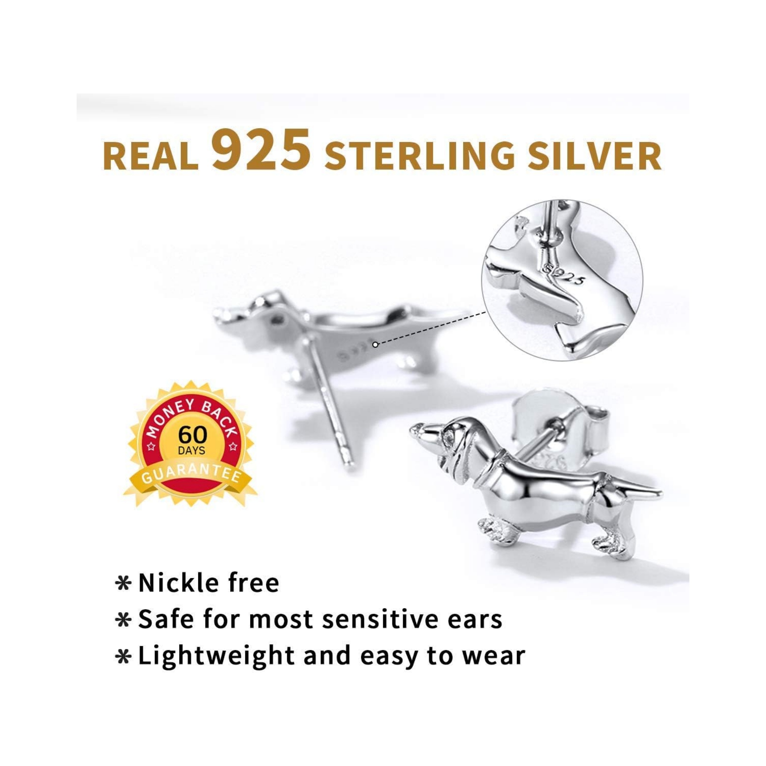 Sterling Silver Cute Dog Stud Earrings