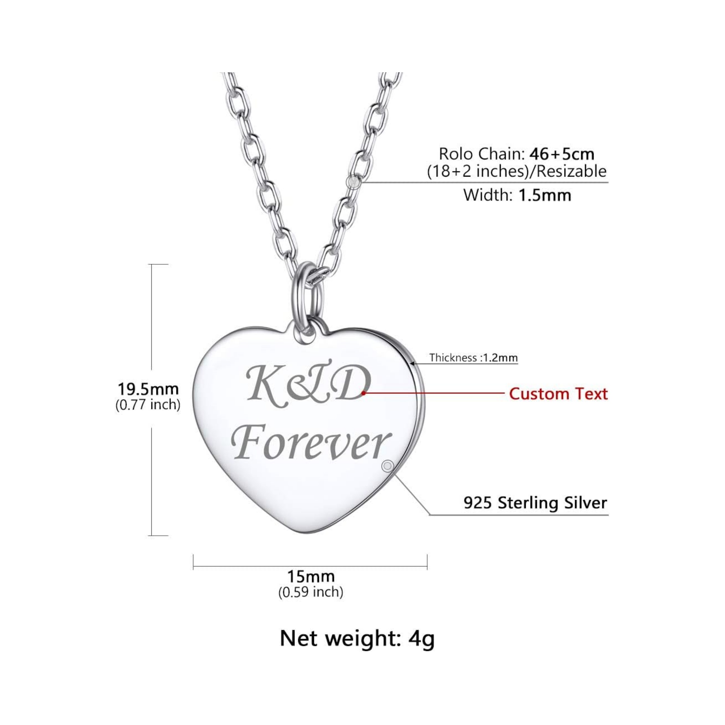 Minimalist Custom Heart Disc Necklace  with Text Engravable Details: Dimensions, Hypoallergenic, Lobster-Claw-Clasps