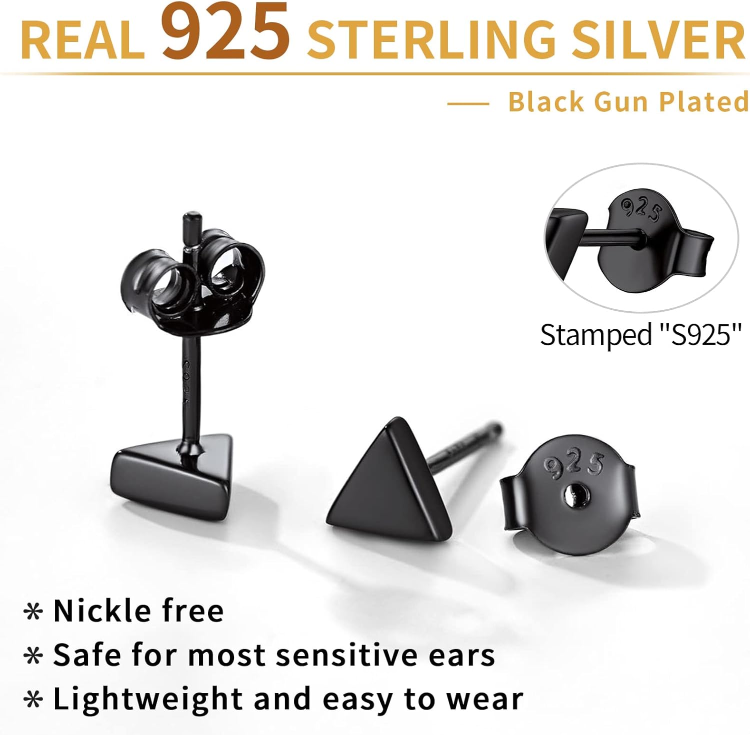 Sterling Silver Hypoallergenic Minimalist Small Geometric Dainty Simple Triangle Studs Earrings