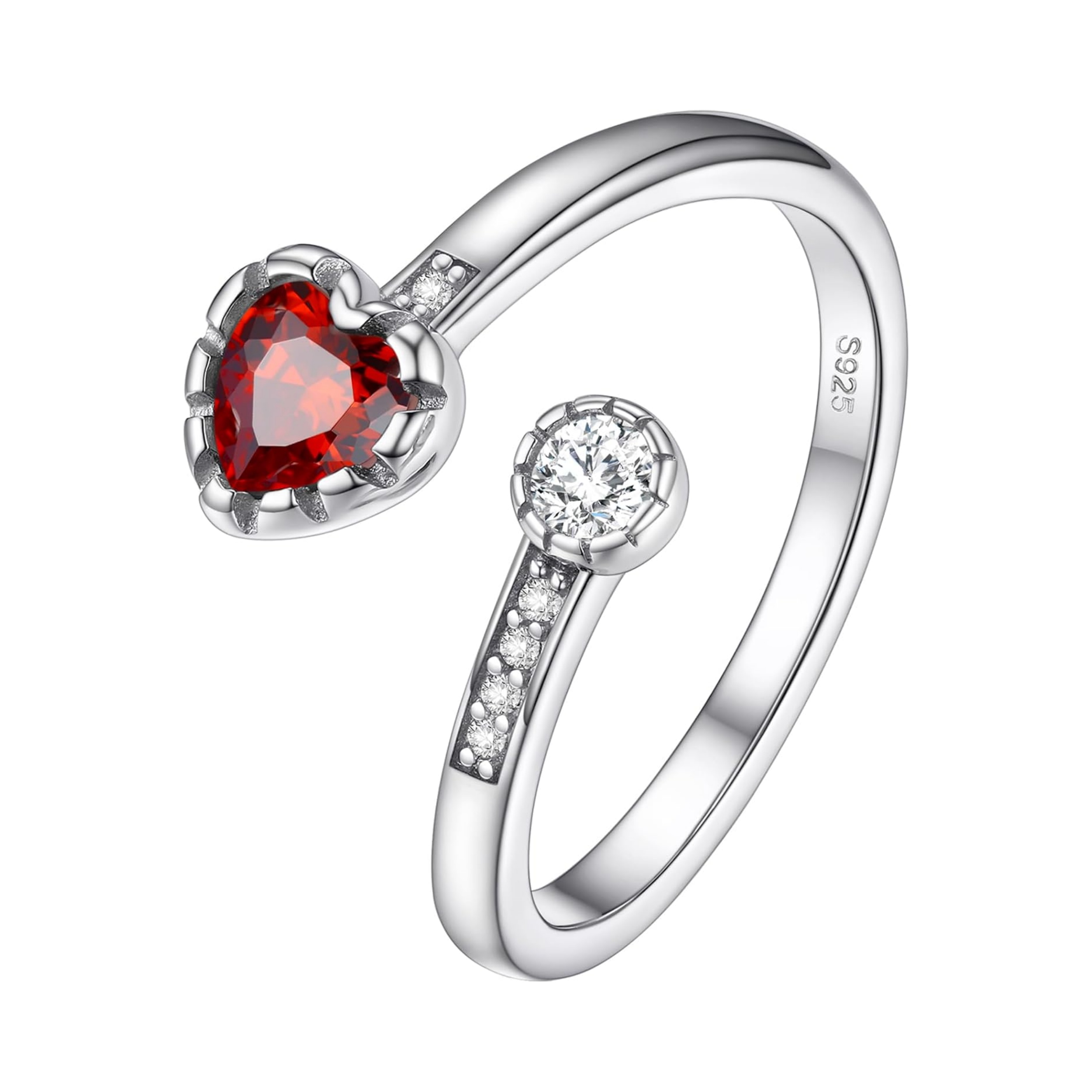 Heart Birthstone and White Cubic Zirconia Adjustable Ring
