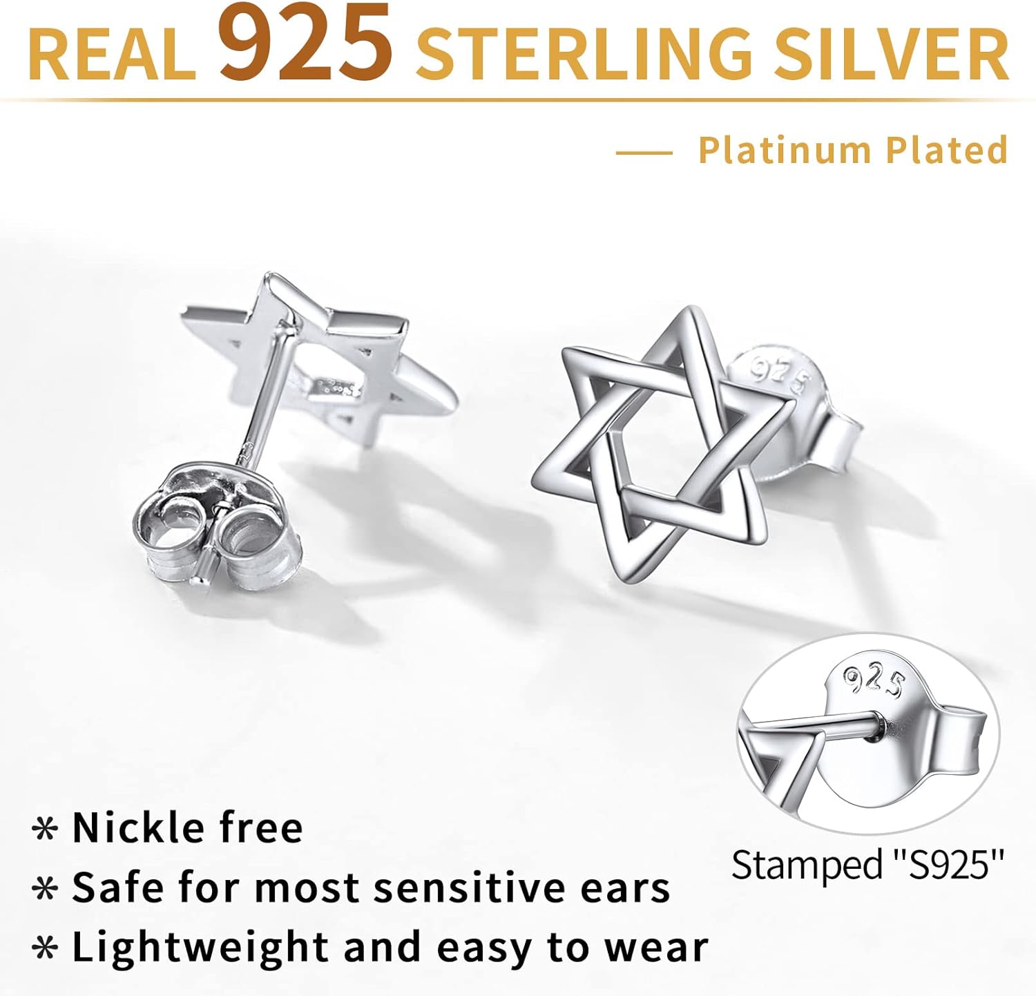 Sterling Silver Star of David Stud Earrings