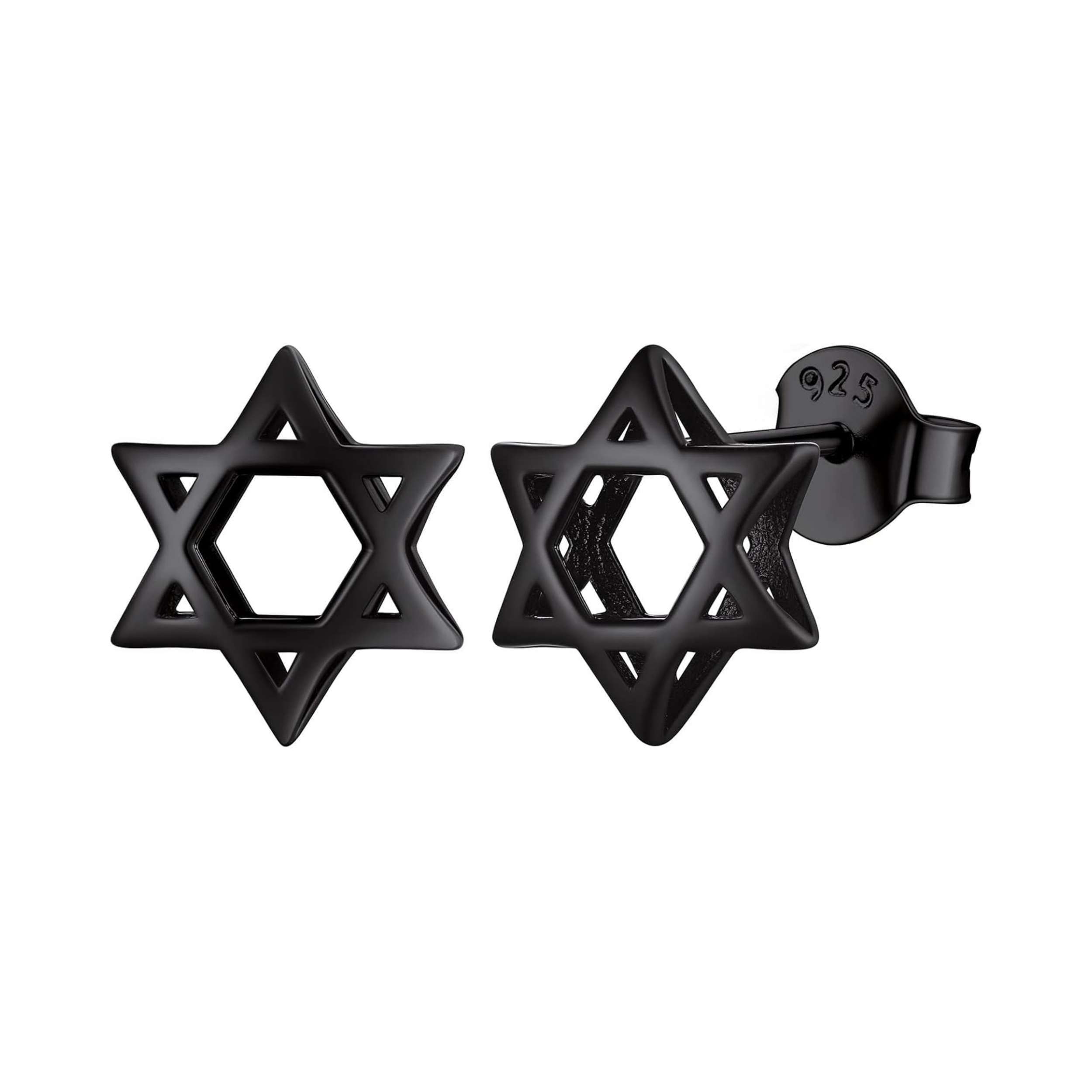 Black Hollow Star of David Stud Earrings for Women & Men