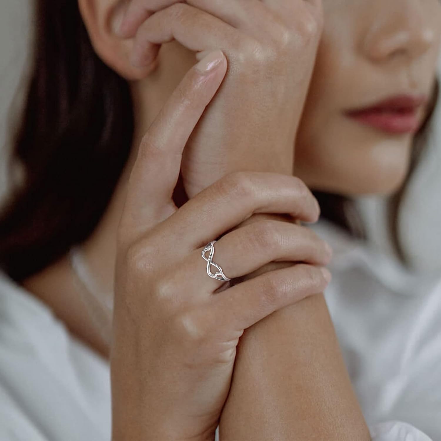 Simple Heart Infinity Knot Eternity Wedding Band Promise Rings for Couples