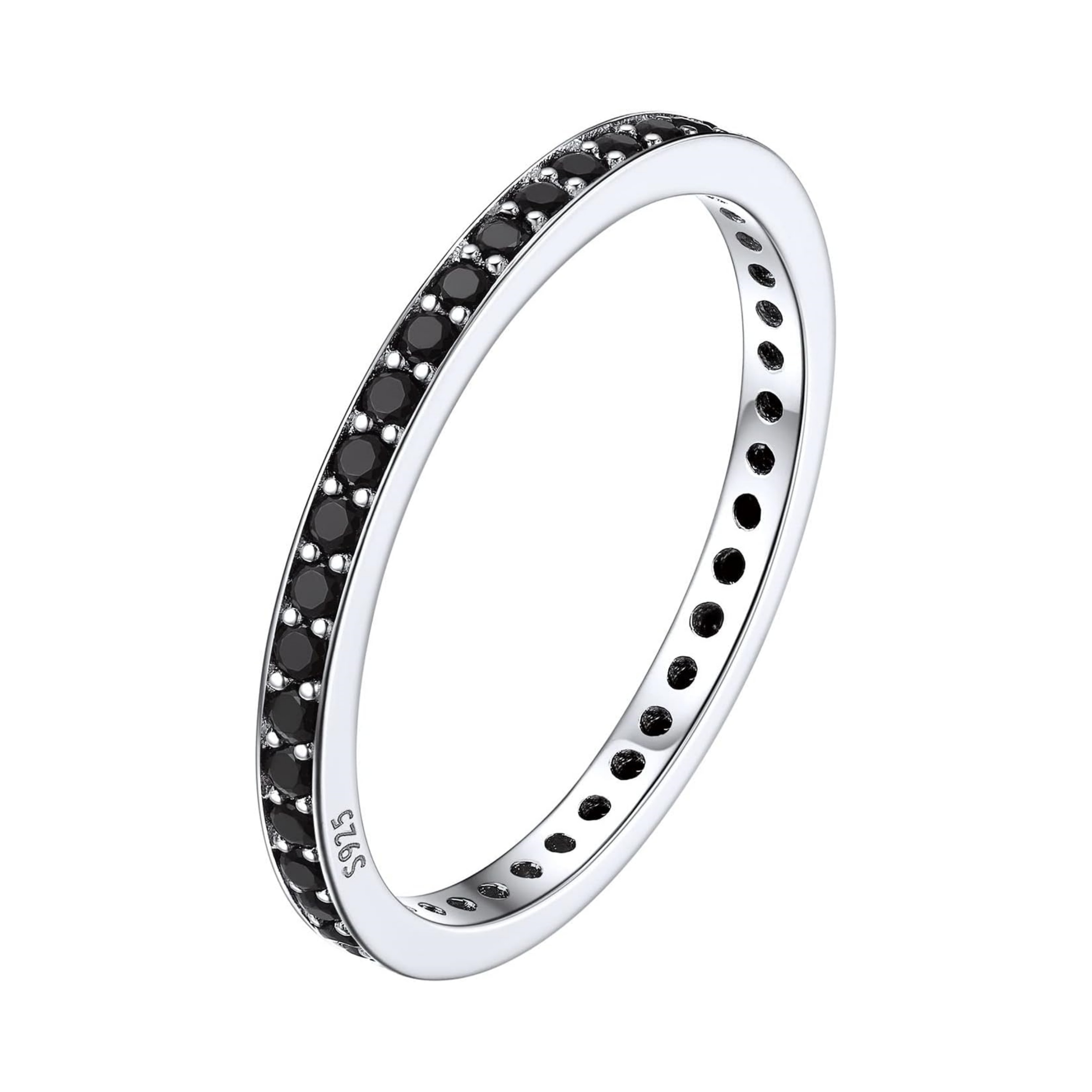 Black Cubic Zirconia Stackable Engagement Band Ring for Women