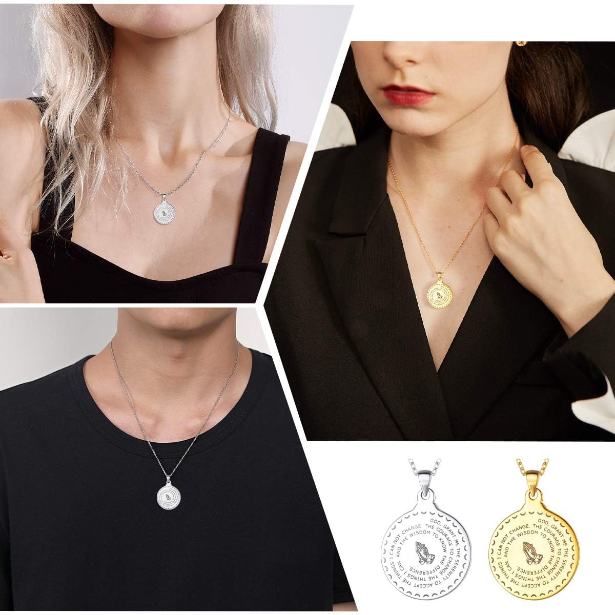 Bible Verse Prayer Hands Coin Medal Pendant Necklace Men & Women