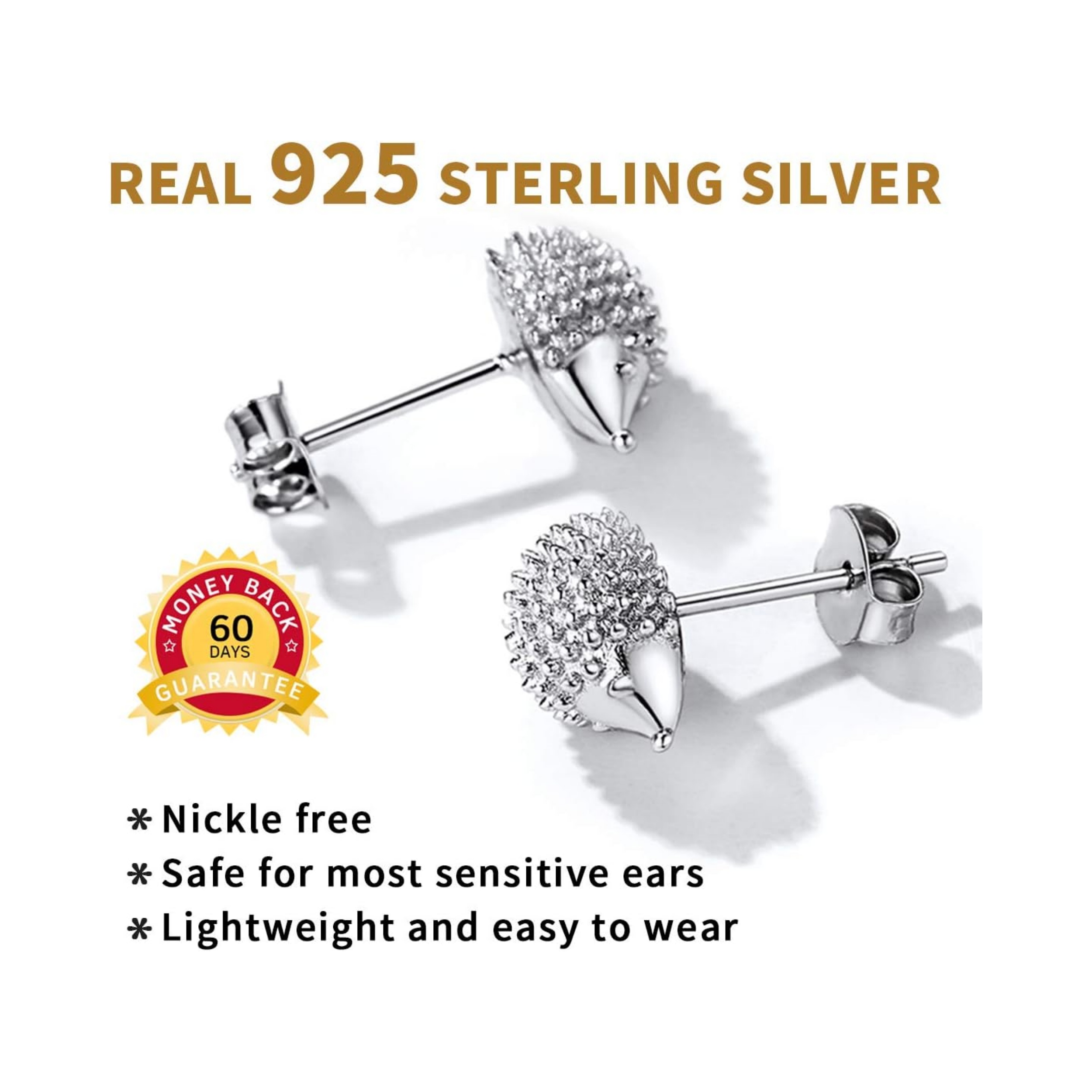 Sterling Silver Cute Hedgehog Studs Earrings