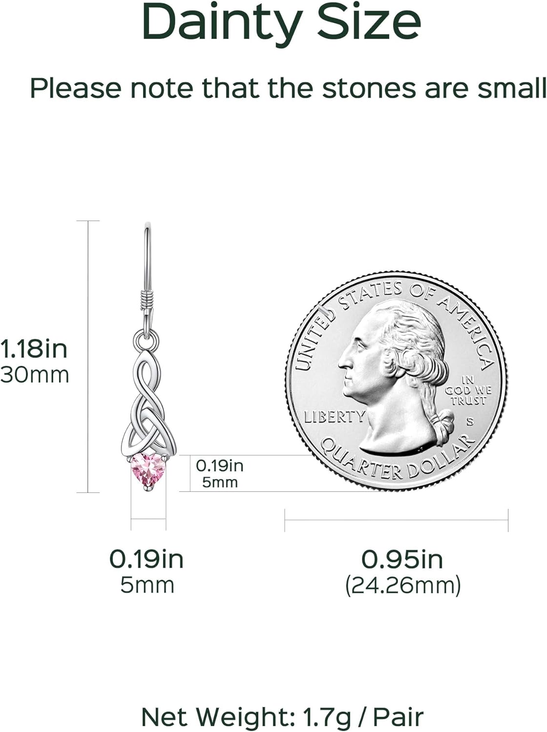 12 Months Sparkling Heart Birthstone & Celtic Knot Drop Dangle Hook Earrings, october birthstone, PinkTourmaline Necklace, Libra Birthstone, Scorpio Birthstone, sterling silver jewelry, gift idea