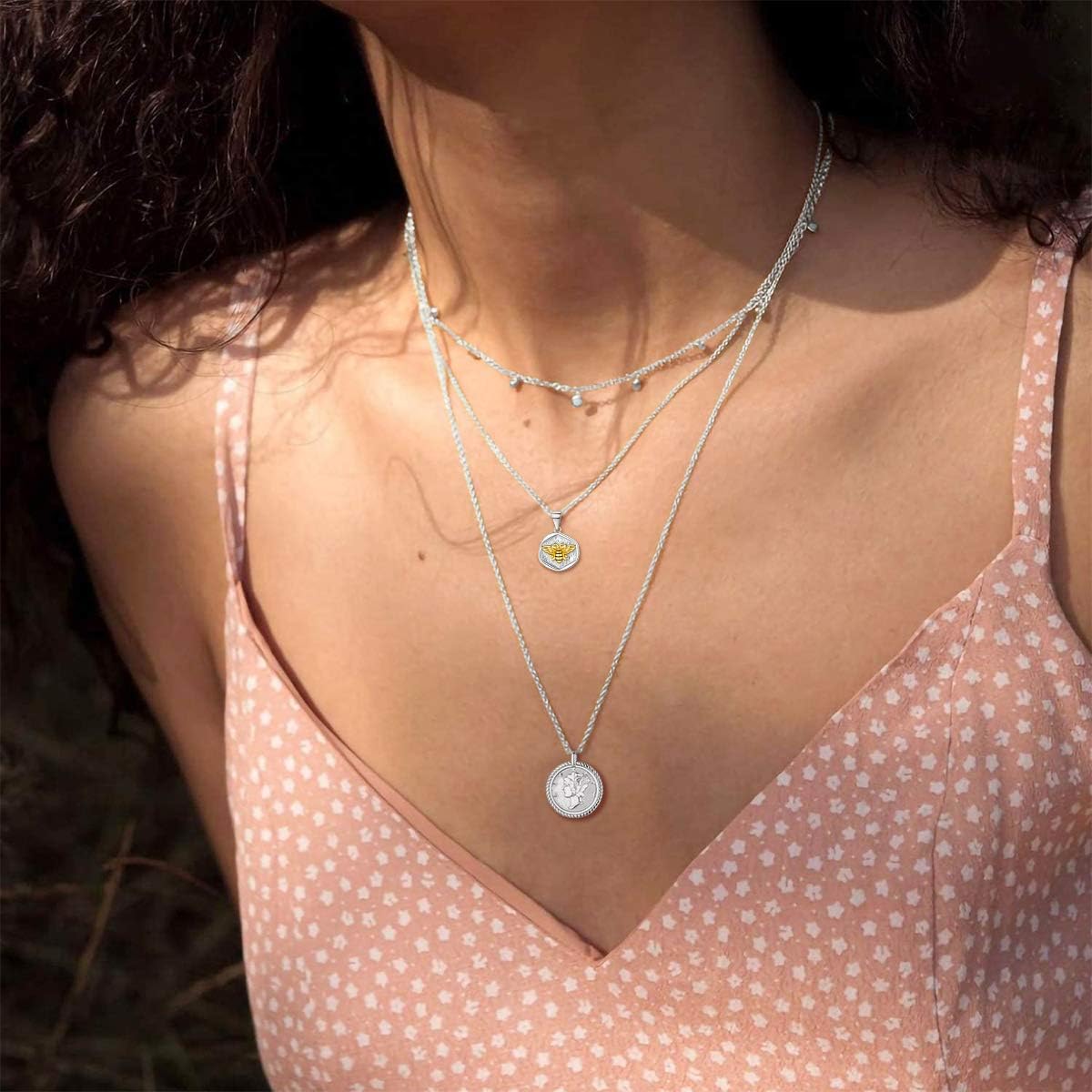 Mercury Dime Vintage American Coin Round Medallion Pendant Necklace for Women