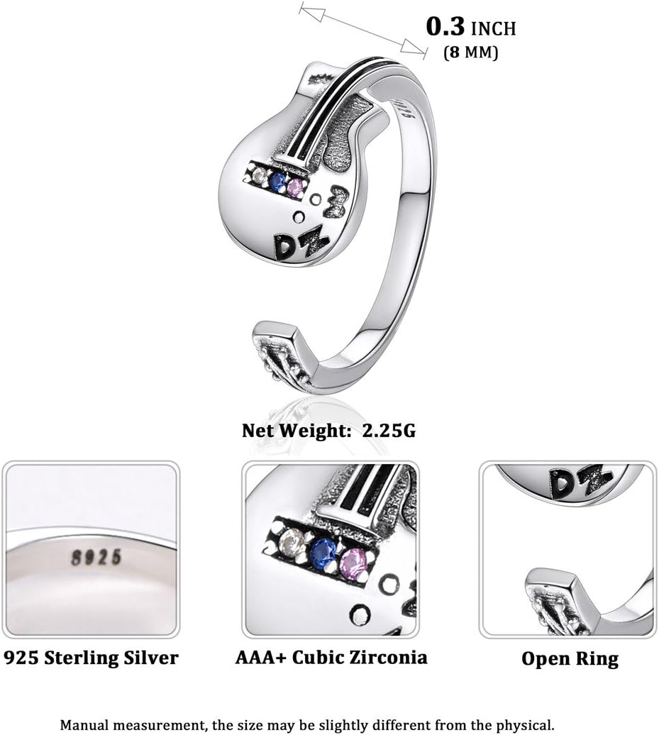 Guitar High Polish Adjustable Ring Details: Dimensions, Hypoallergenic, Adjustable size