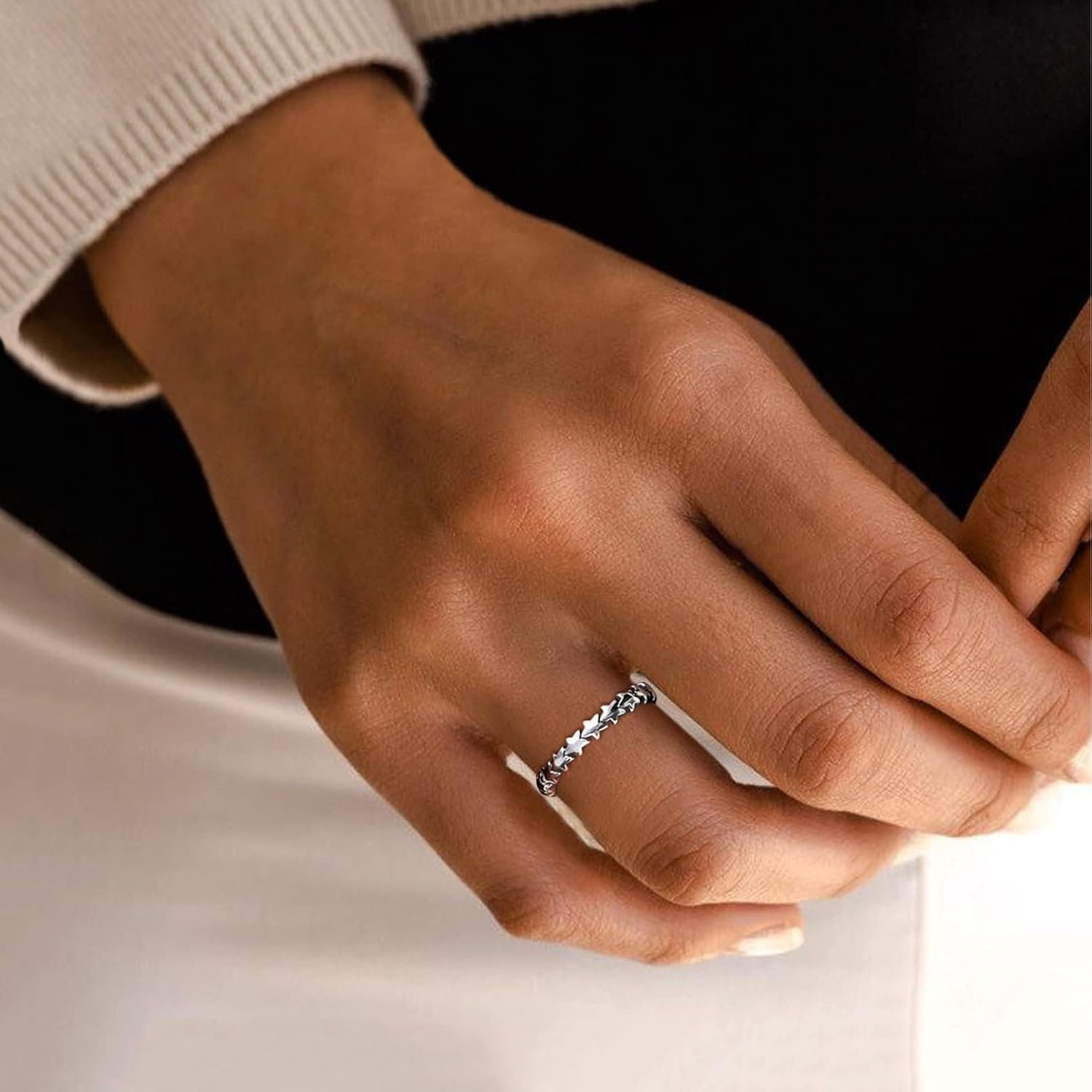 Sterling Silver Retro Star Stackable Eternity Promise Rings for Women, Ladies, Couples, girlfriend, wife