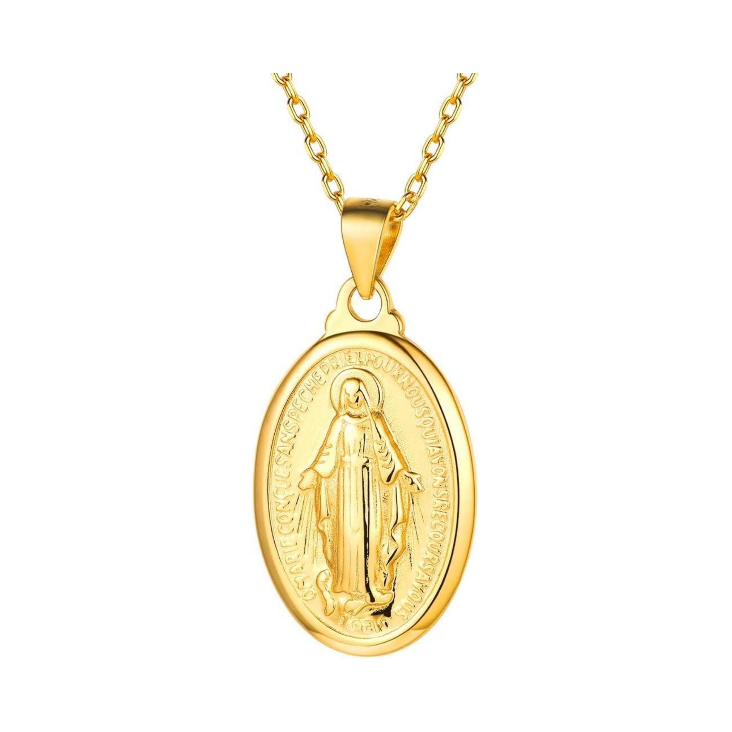 Catholic Religious Christian Virgin Mary Oval Pendant Necklace