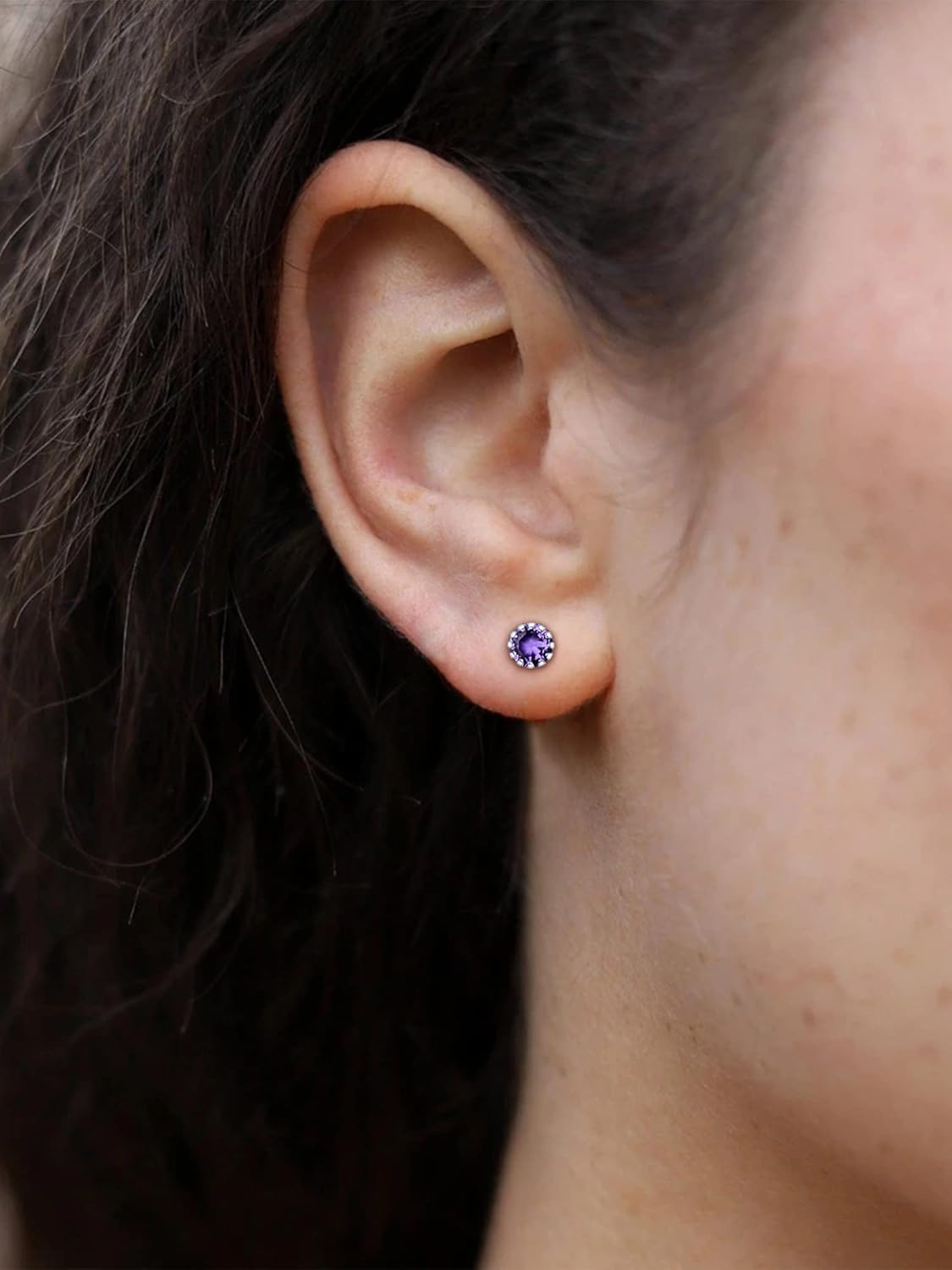 Round Cut Birthstone Stud Earrings for Ladies,  jan birthstone, February birthstone, Amethyst Jewelry, Pisces Birthstone, Aquarius Birthstone, silver earrings, gift idea