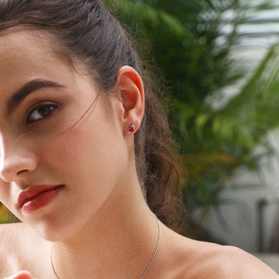 Mini Dainty Enamel Heart  Studs Earrings for Ladies