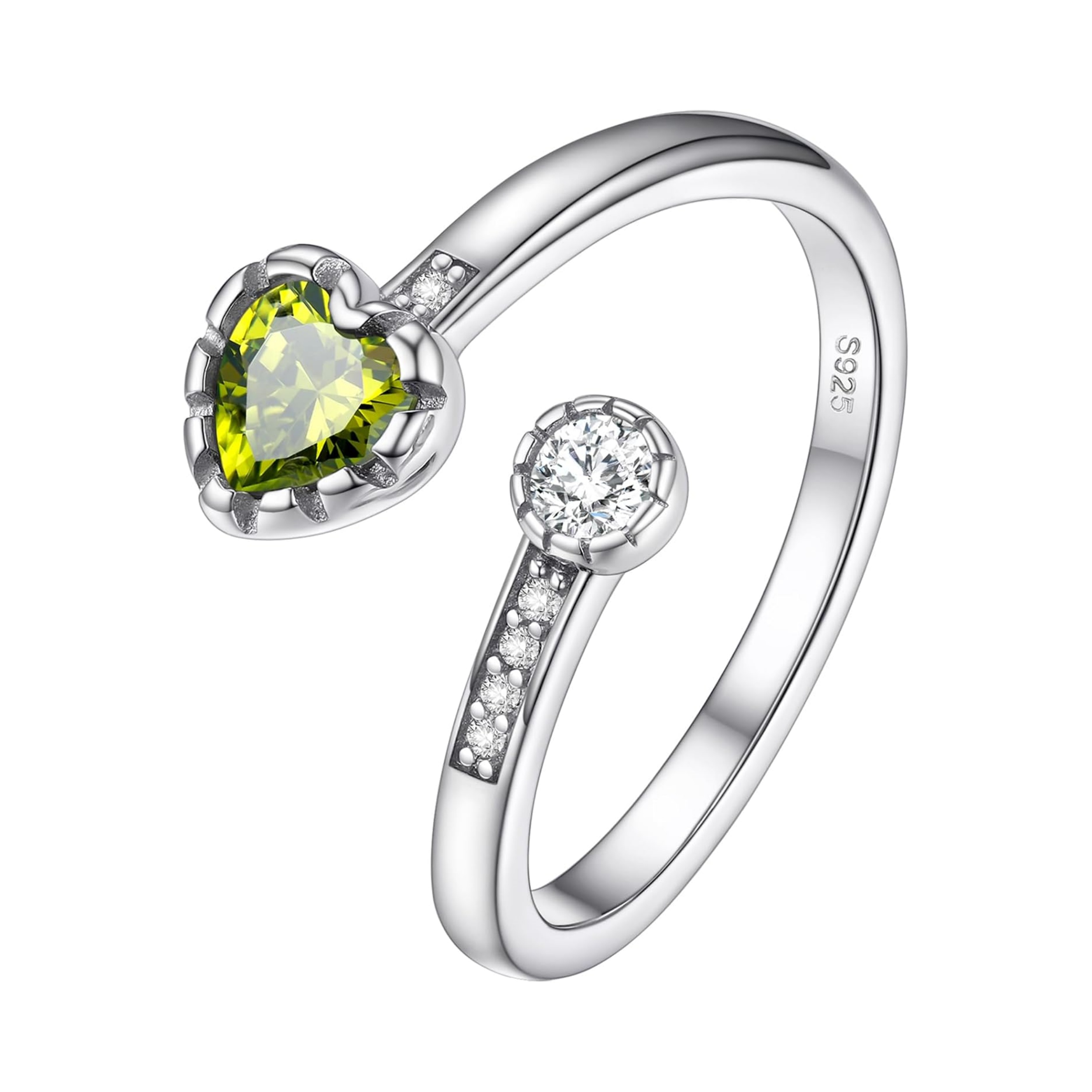 Heart Birthstone and White Cubic Zirconia Adjustable Ring