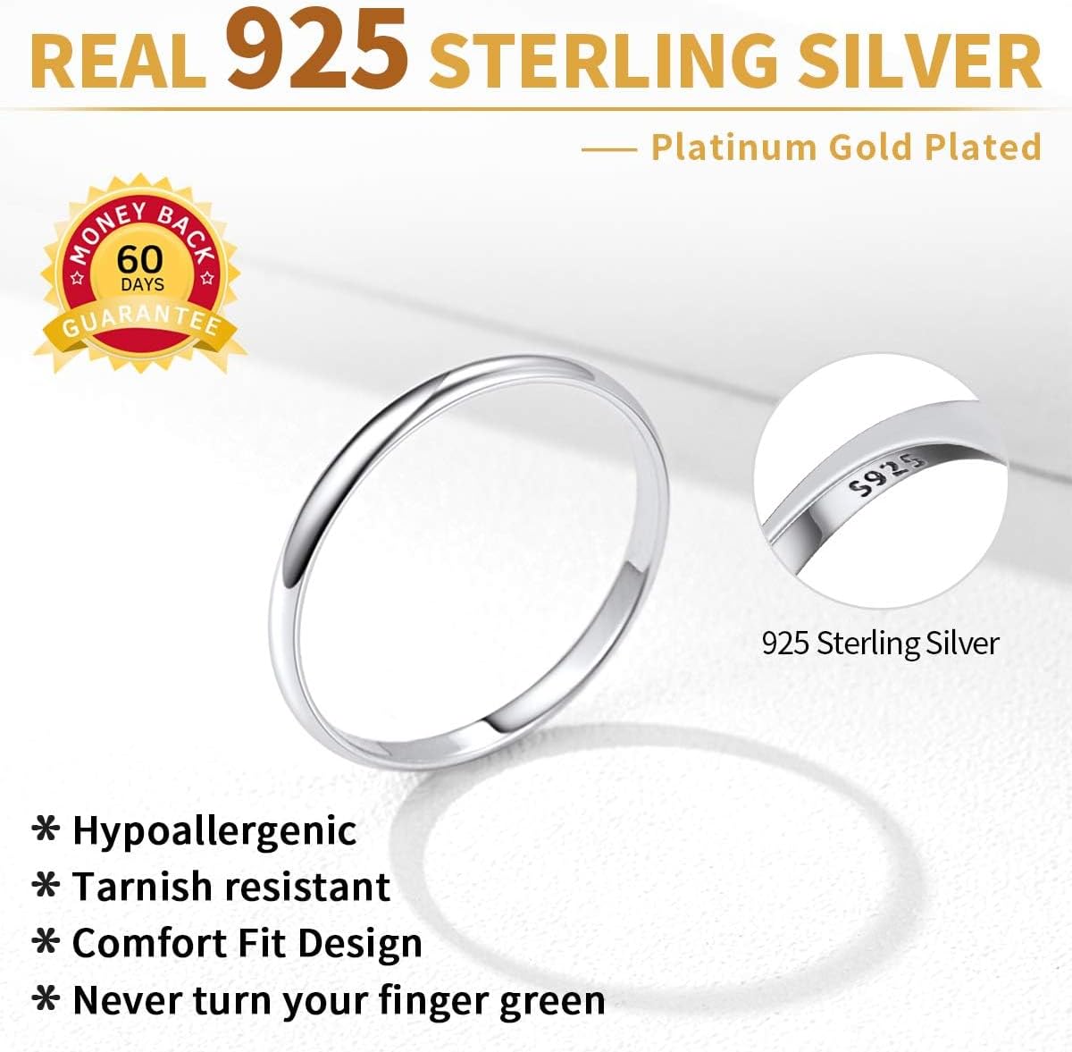 Sterling Silver Plain Dome High Polished Wedding Band Rings