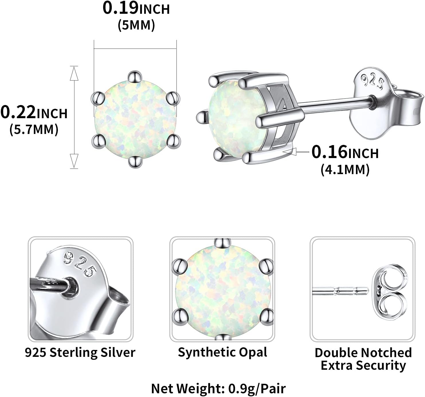 Round Cut Created Opal Gemstone Stud Earrings