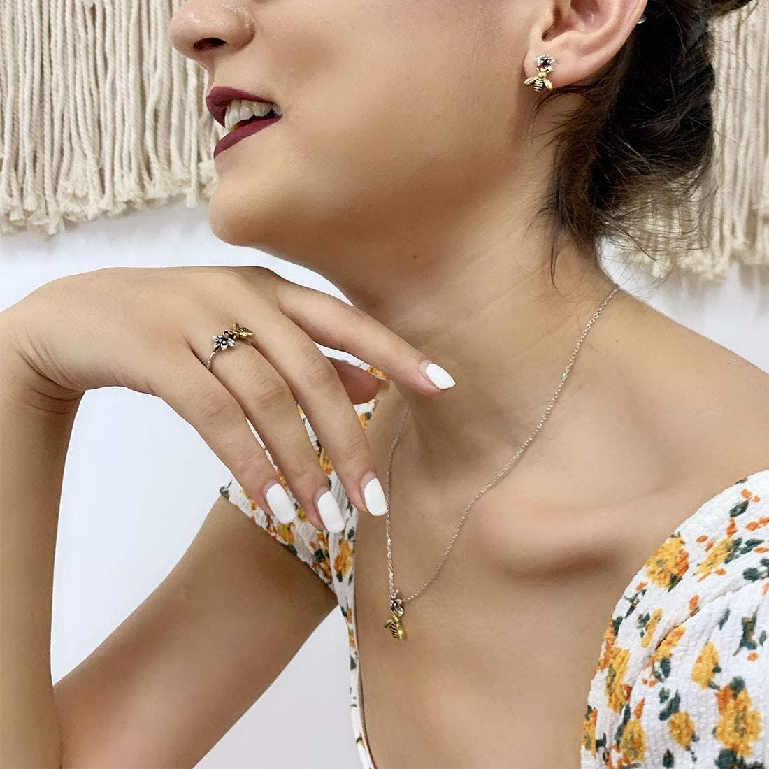 Cute Bee & Flower Knuckle Oxidized Adjustable Thumb Rings for Women