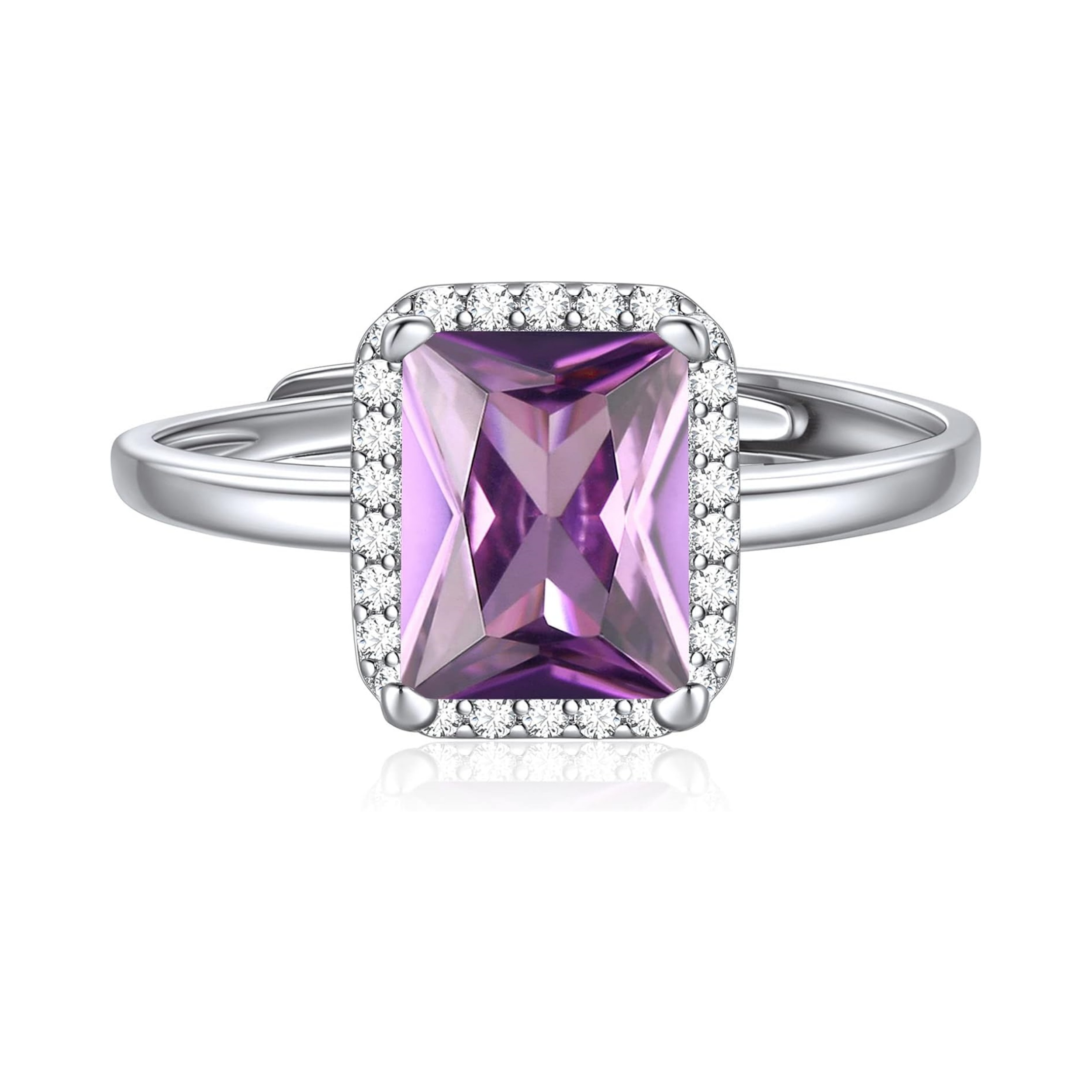 Square Emerald Cut June Birthstone Promise Ring