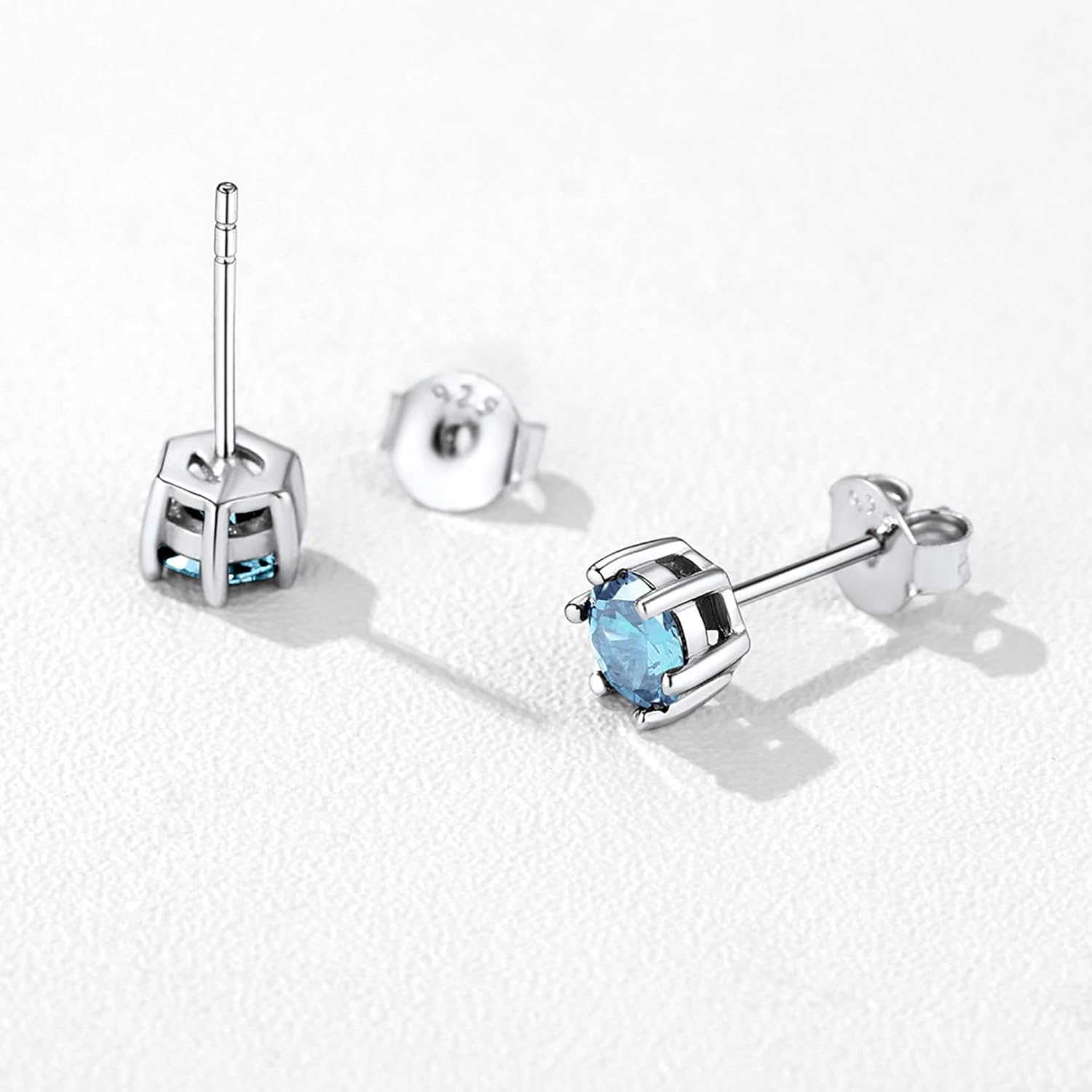 12 Months Sparkling Round Birthstone Halo Stud Earrings for women, march birthstone, Aquamarine Pendant, Pisces Birthstone, Aries Birthstone, sterling silver jewelry, gift idea