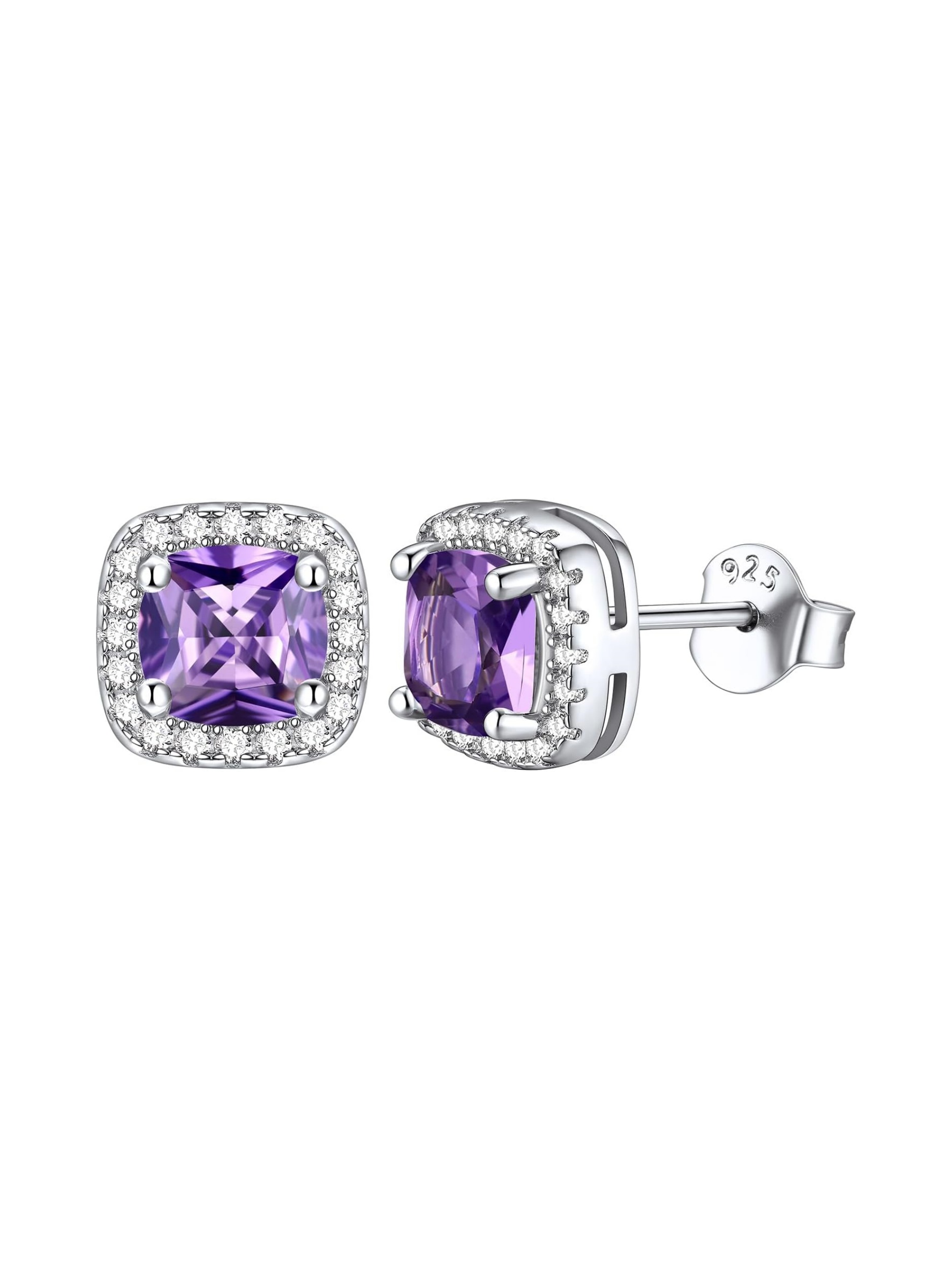 Square Sparkle Halo Birthstone Gemstone & Cubic Zirconia Stud Earrings 
