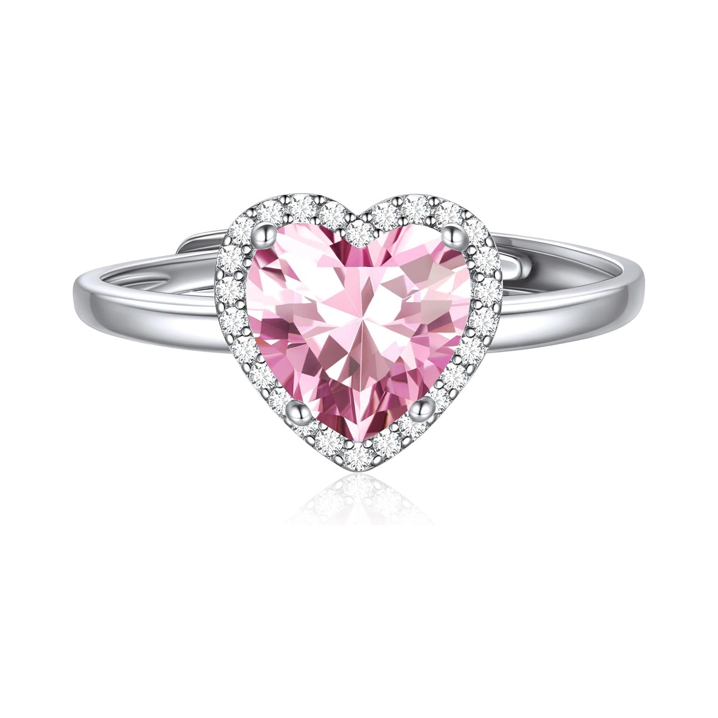 Heart Emerald Cut October Birthstone Promise Ring