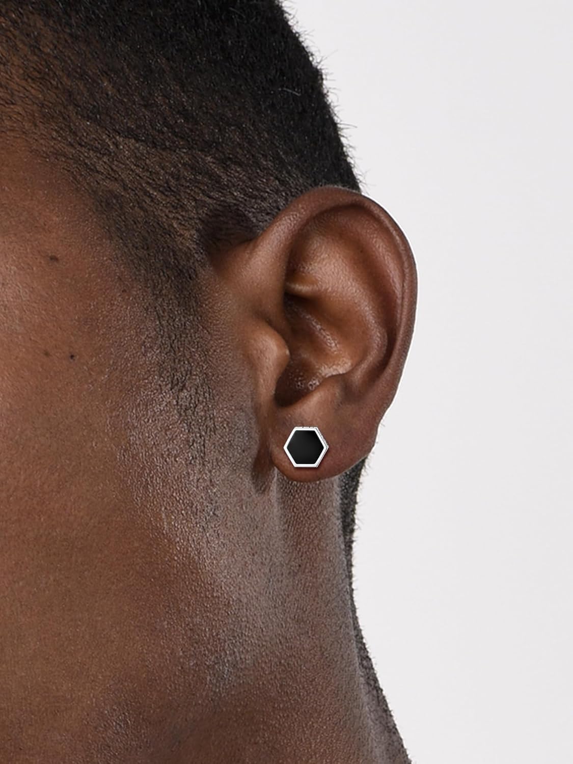 Black Onyx Viking Rune Small Hexagon Studs Earrings for Men