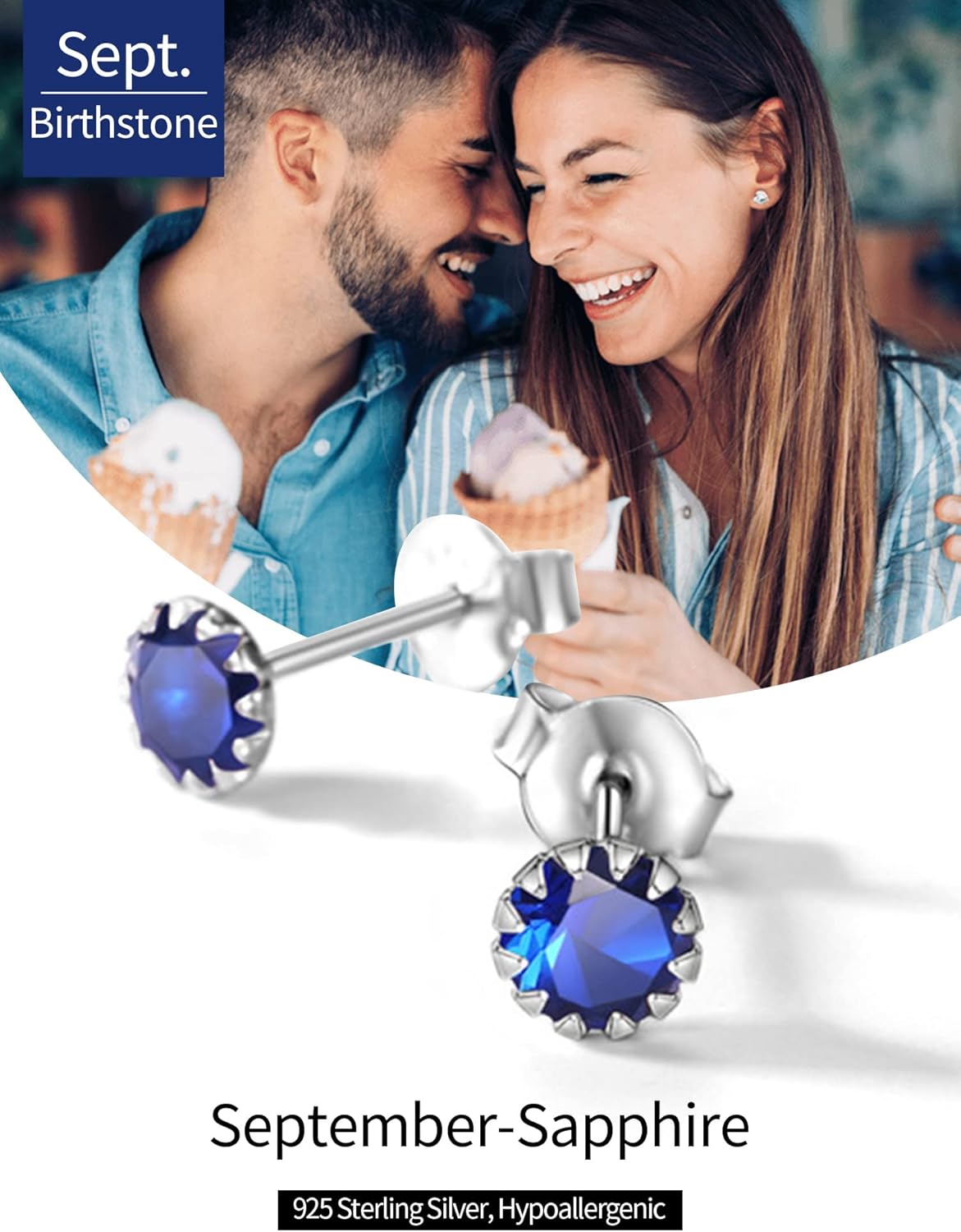 Round Cut Birthstone Stud Earrings for Ladies,  september birthstone, Sapphire Jewelry, Virgo Birthstone, Libra Birthstone, sterling silver jewelry, gift idea