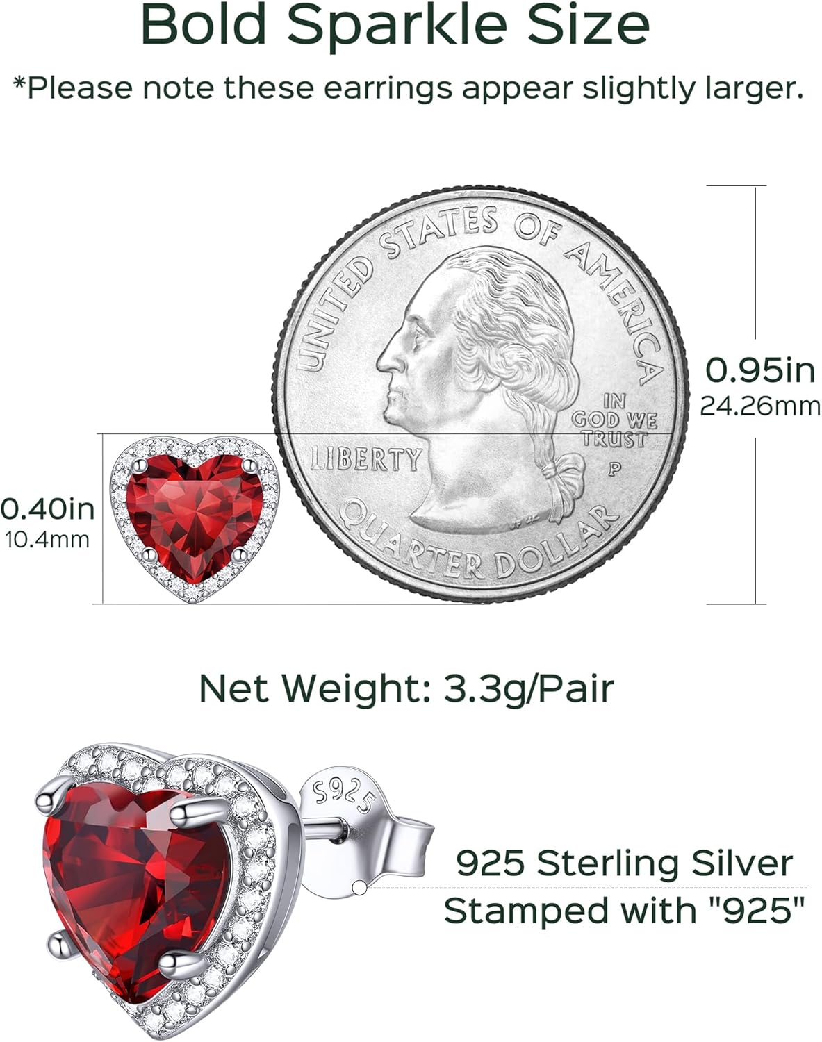 8mm Heart Cut Birthstone with Cubic Zirconia Halo Stud Earrings Size