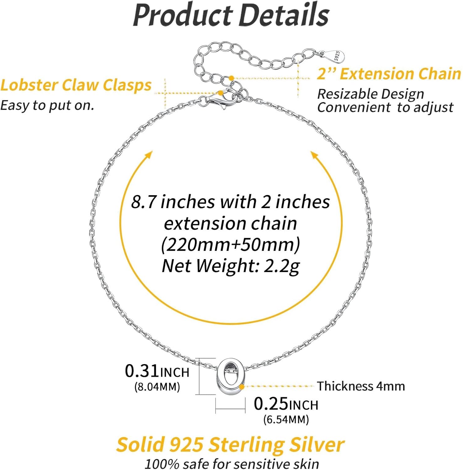 O-Initial Letter Minimalist Summer Beach Anklet, sterling silver jewlery, initial jewelry, initial Anklet, sterling silver anklet, gift idea