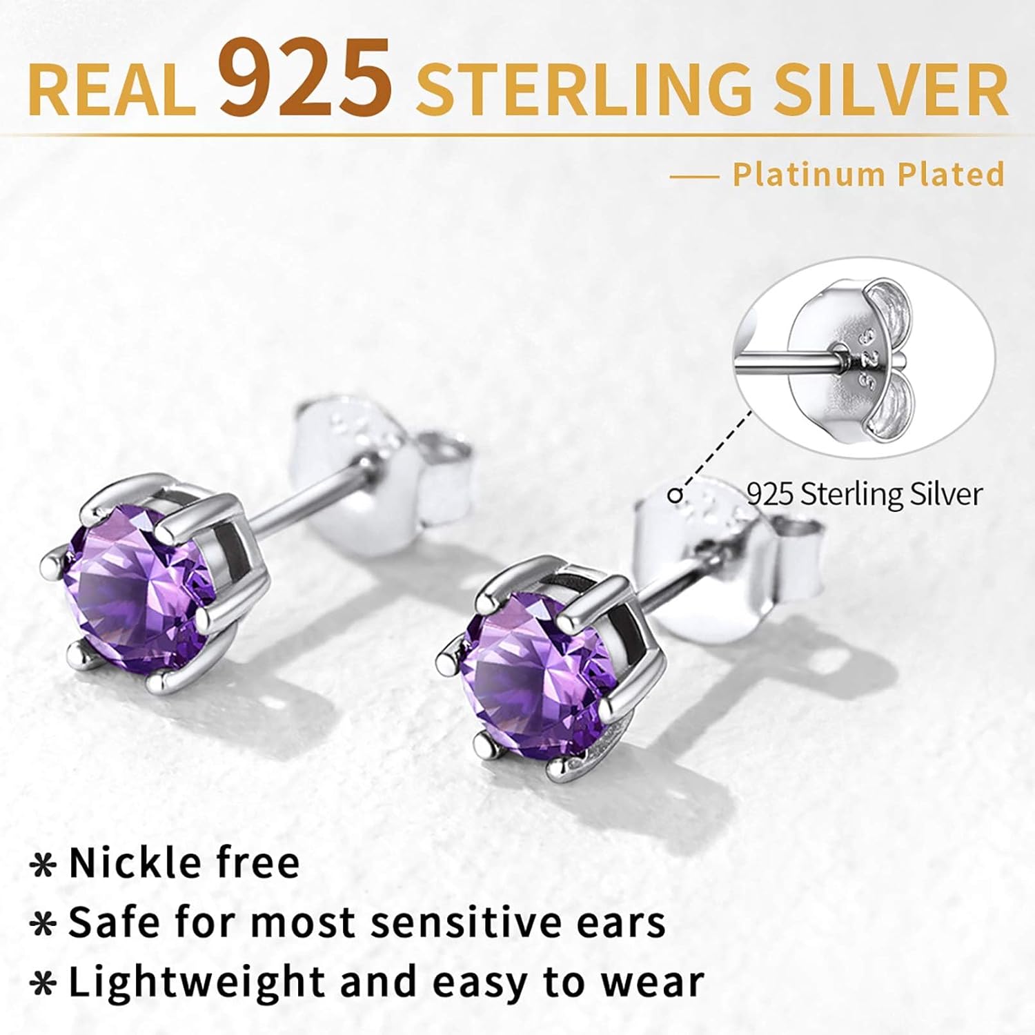 12 Months Sparkling Round Birthstone Halo Stud Earrings,February birthstone, Amethyst Jewelry, Pisces Birthstone, Aquarius Birthstone, sterling silver earrings, gift idea