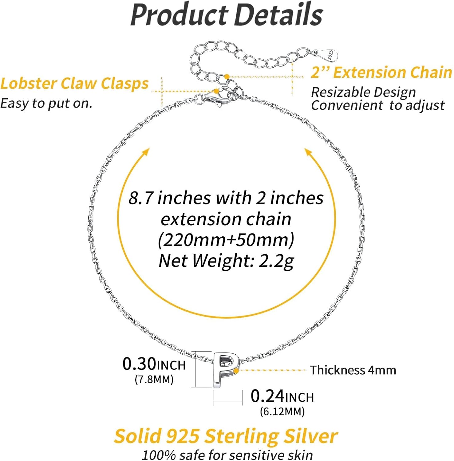 P-Initial Letter Minimalist Summer Beach Anklet, sterling silver jewlery, initial jewelry, initial Anklet, sterling silver anklet, gift idea