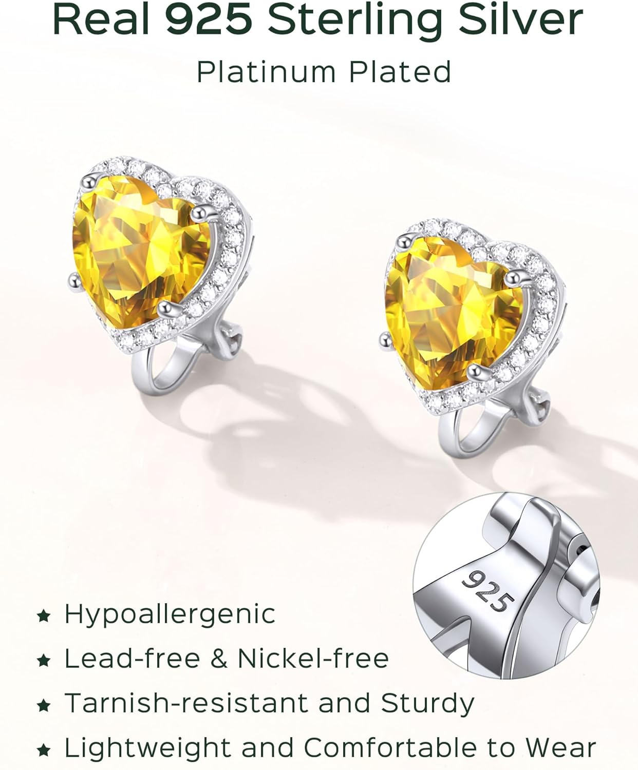 Sterling Silver Hypoallergenic Birthstone Clip On Earrings